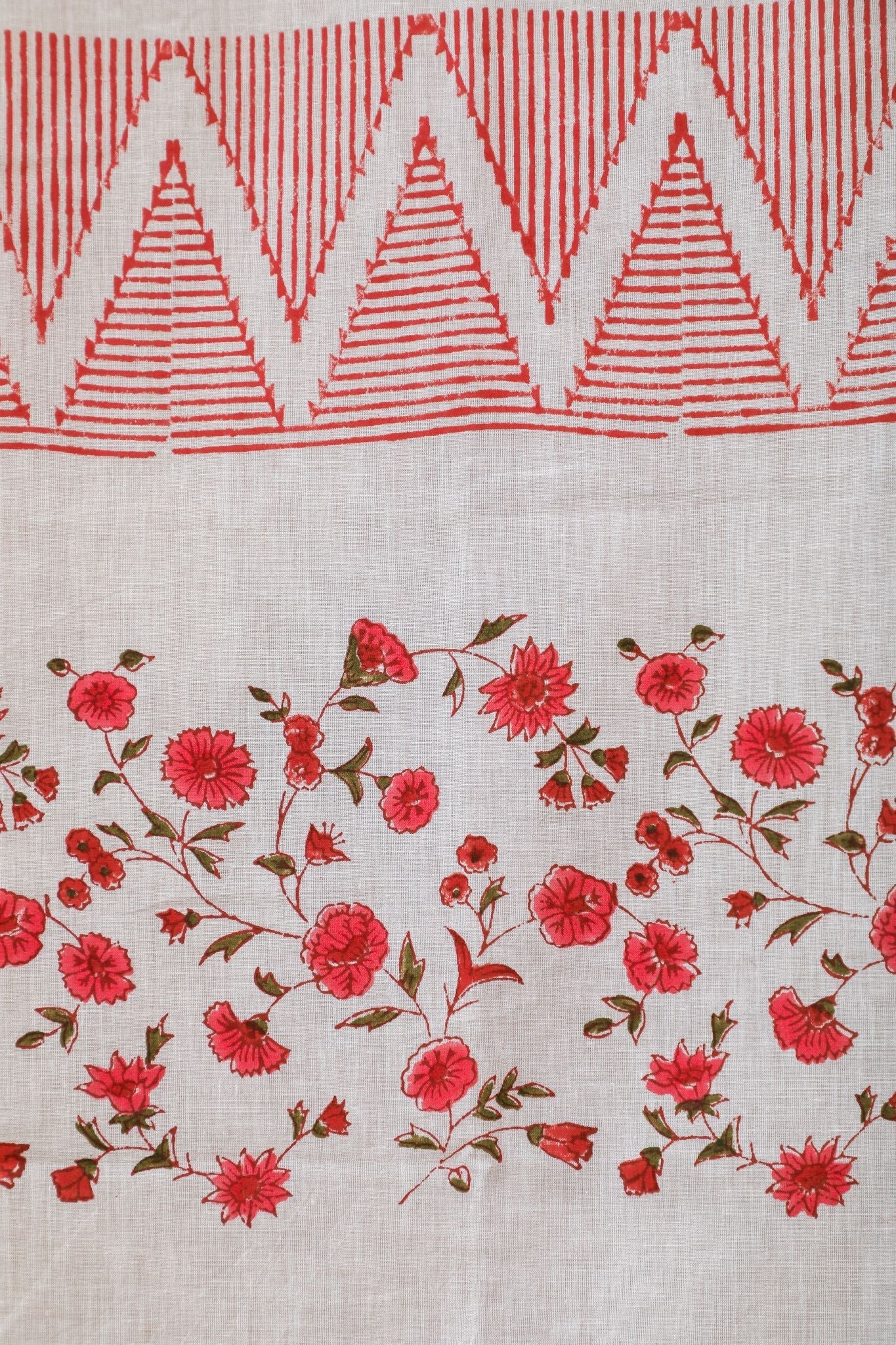 'Zig Zag ruby crush' Handblock Printed Cotton Window Curtain - SootiSyahi