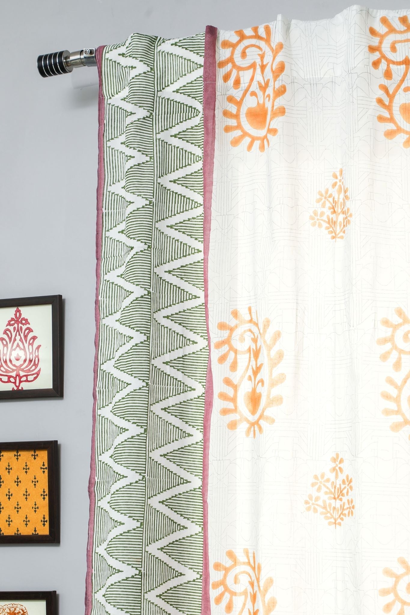'Zigzag Sunburst' Handblock Printed Cotton Window Curtain - SootiSyahi