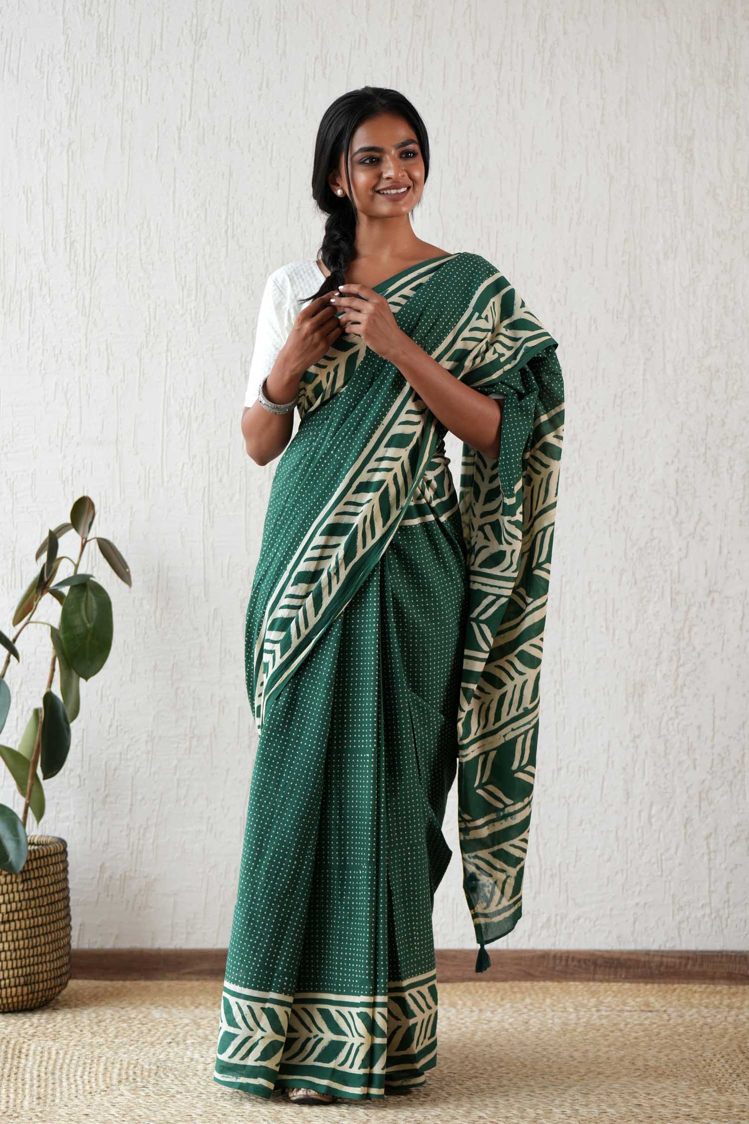 Sooti Syahi-Ancient Echo - Hand Block Printed Mul Mul Cotton Saree-2