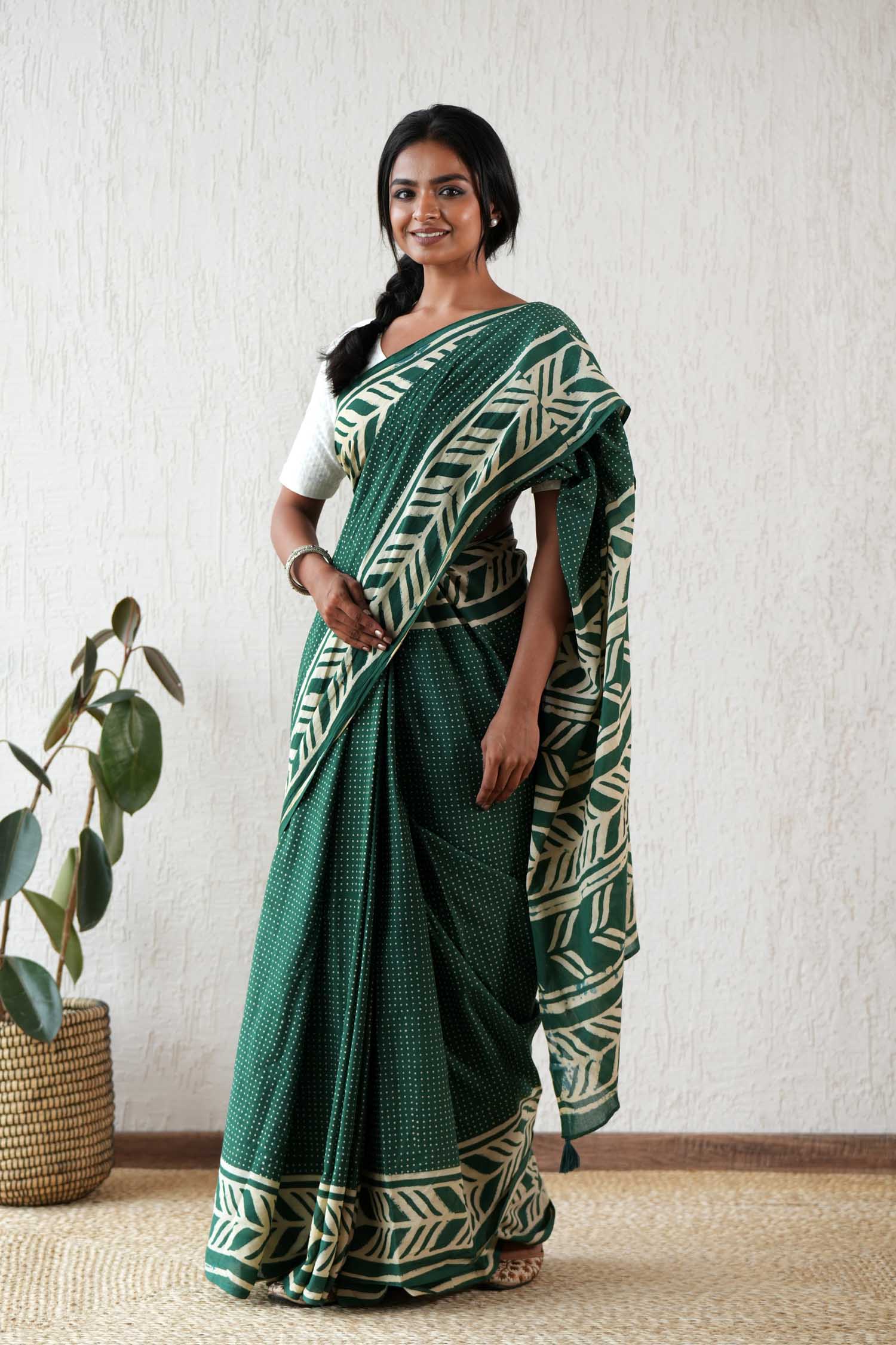 Sooti Syahi-Ancient Echo - Hand Block Printed Mul Mul Cotton Saree-3