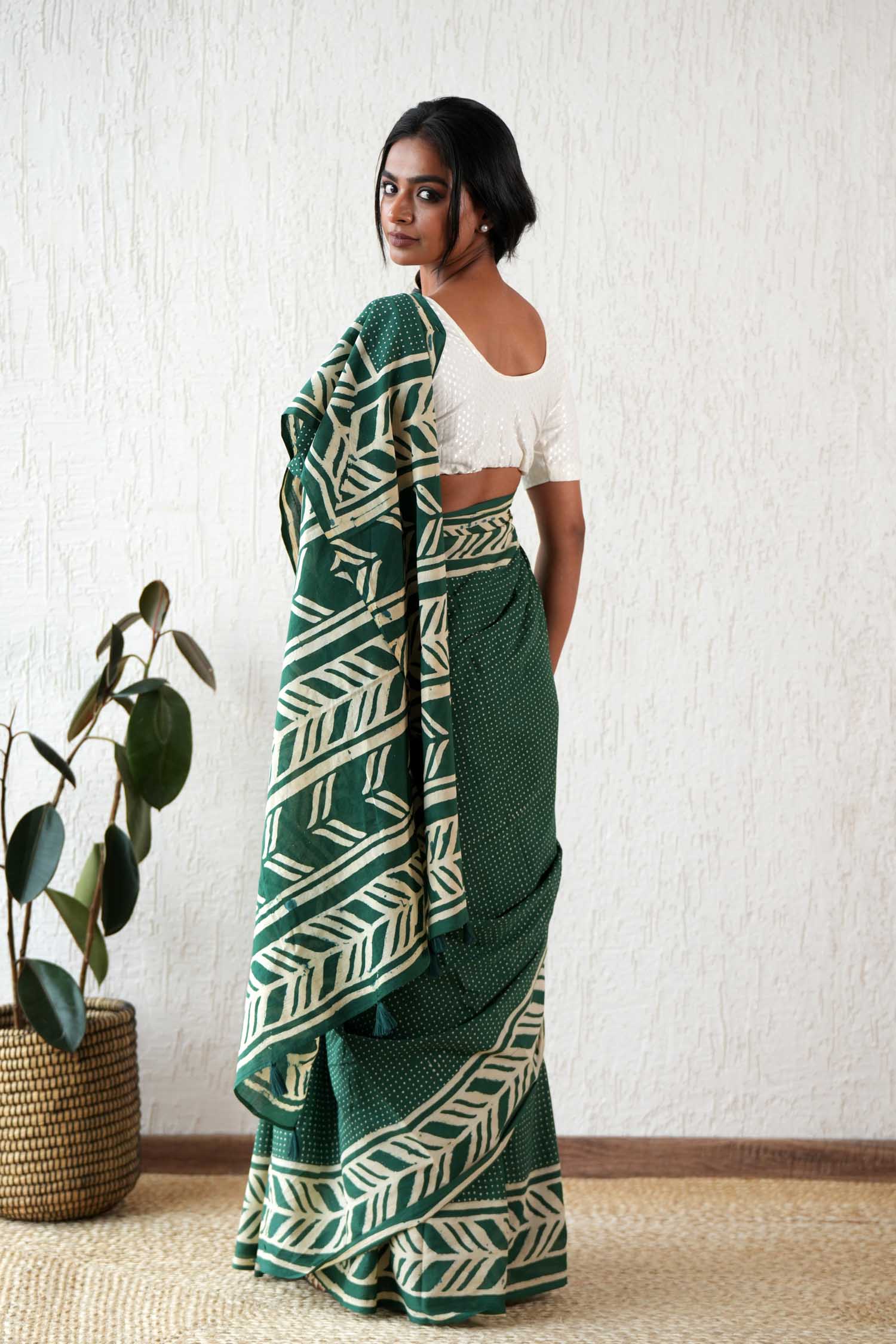 Sooti Syahi-Ancient Echo - Hand Block Printed Mul Mul Cotton Saree-7