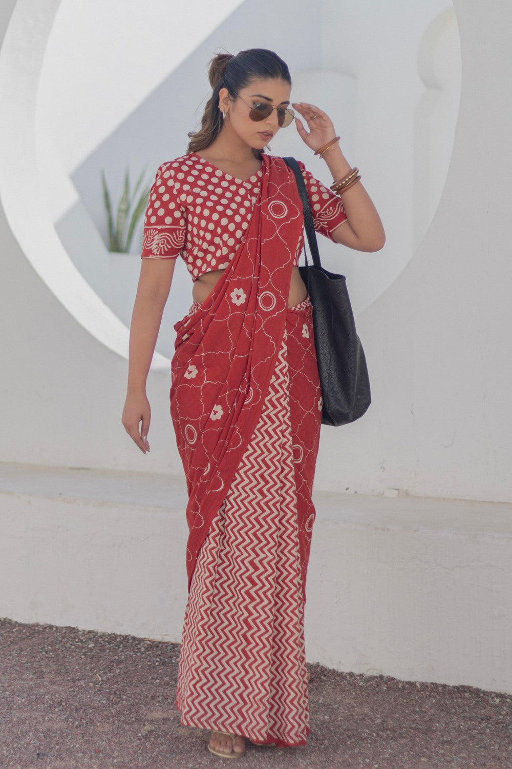 Ruby Circles - Hand Block Mul Mul Cotton Saree