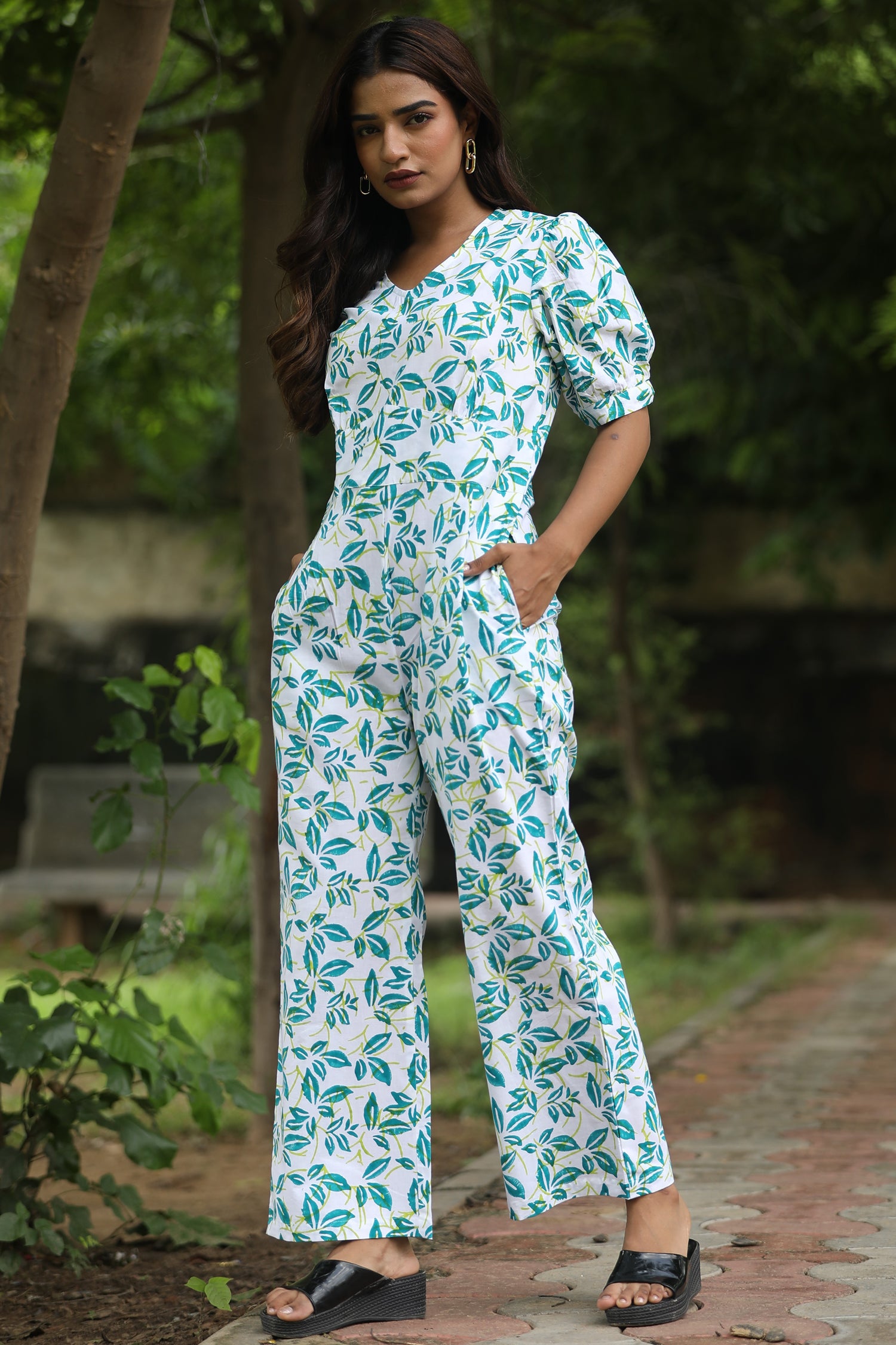 Hazel Leaves Hand Block Printed Jumpsuit