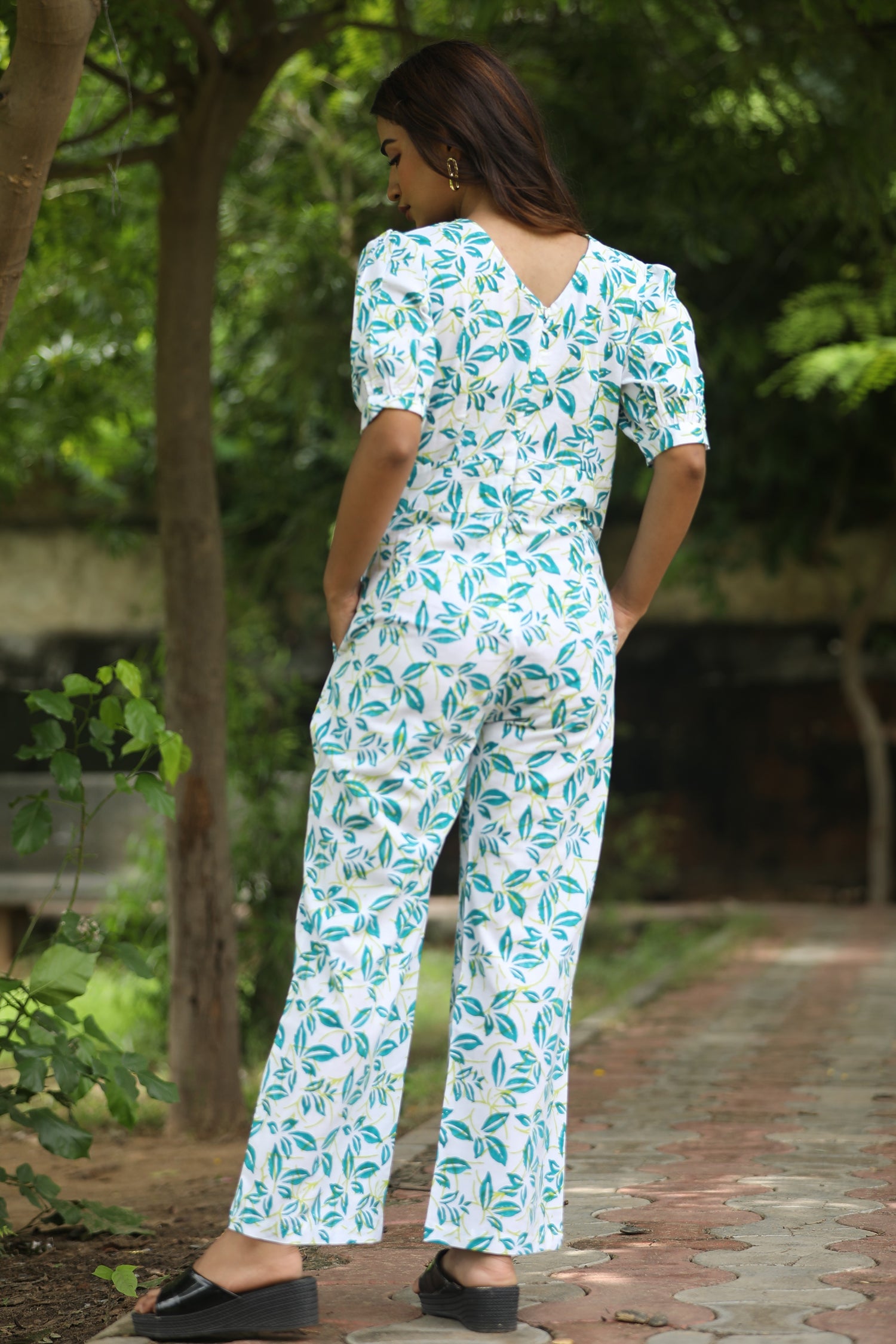 Hazel Leaves Hand Block Printed Jumpsuit