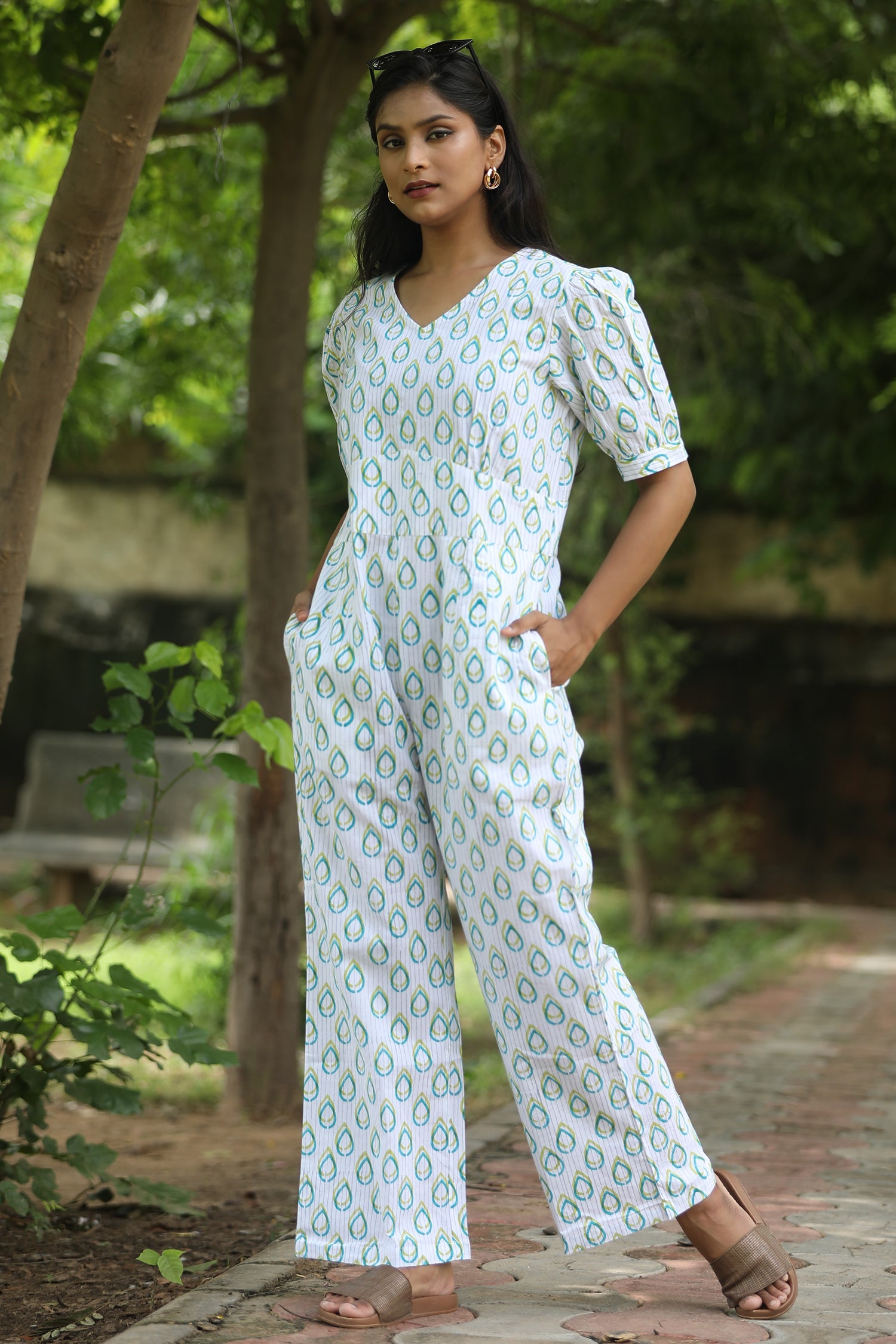 Rose Leaves Hand Block Printed Jumpsuit