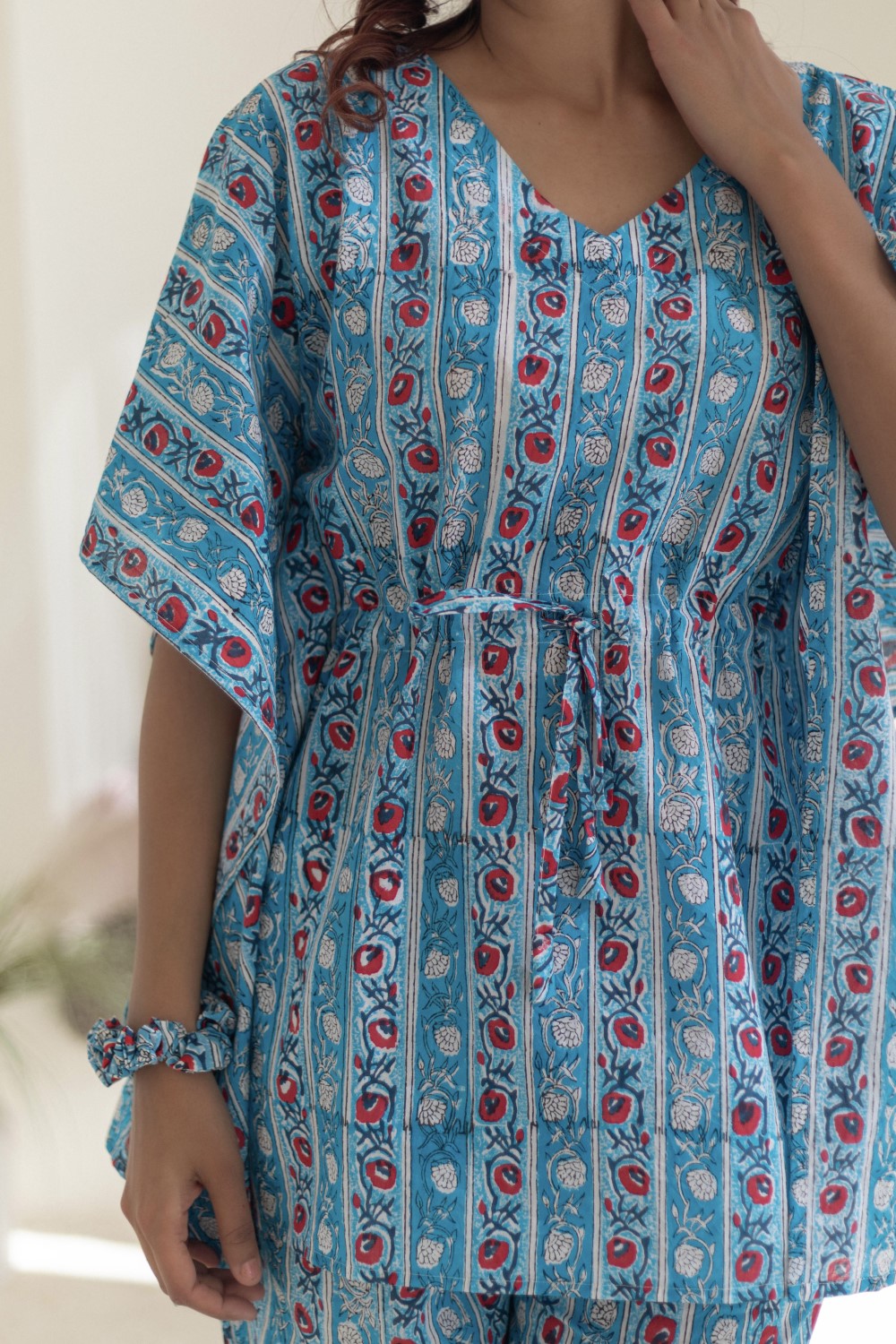 Sootisyahi 'Azure Stripes' Hand Block Printed Kaftan Set