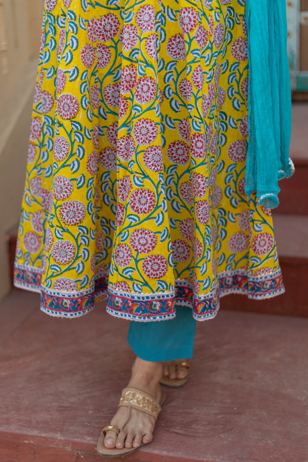 sootisyahi-“Golden Bloom” Hand Block Printed Cotton Suit Set