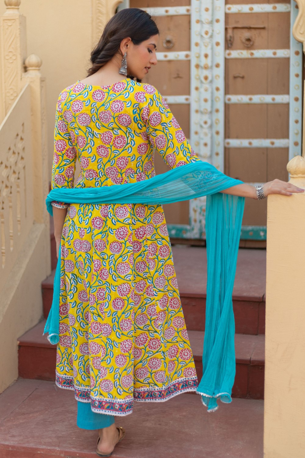 sootisyahi-“Golden Bloom” Hand Block Printed Cotton Suit Set