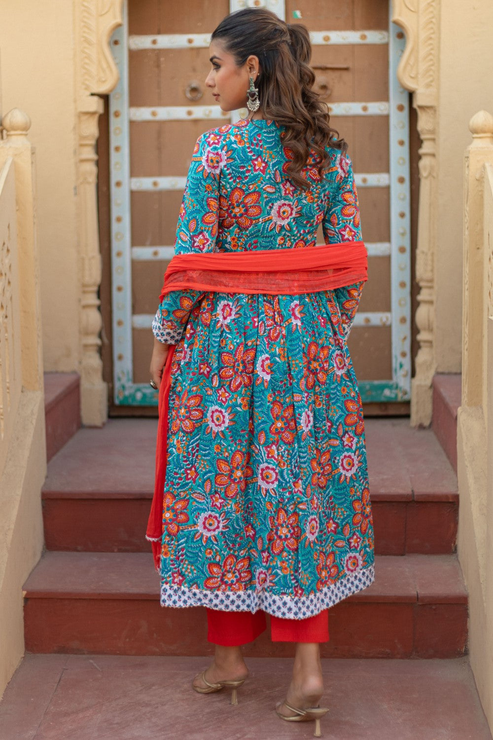 “Coral Celebration” Hand Block Printed Cotton Suit Set