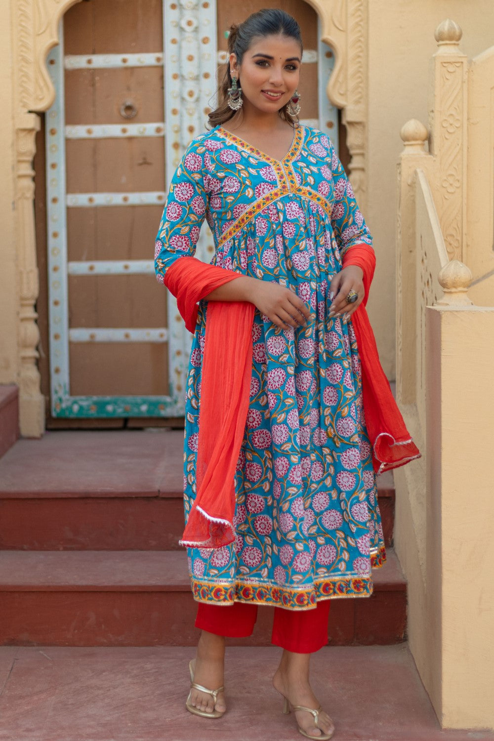 sootisyahi-“Floral Celebration” Hand Block Printed Cotton Suit Set