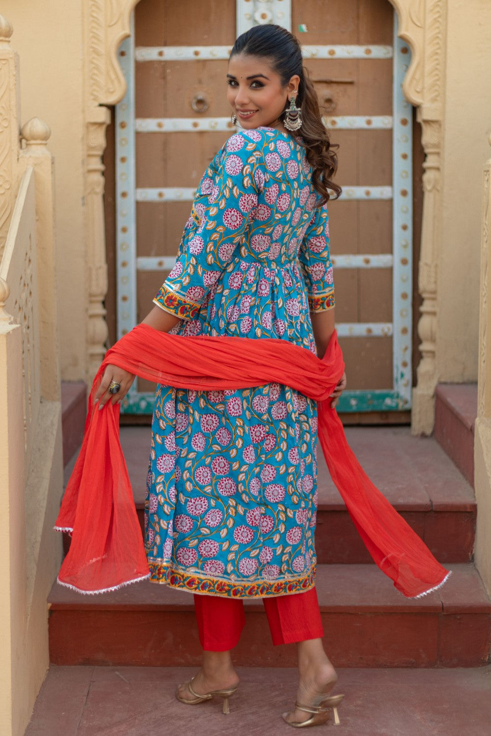 sootisyahi-“Floral Celebration” Hand Block Printed Cotton Suit Set