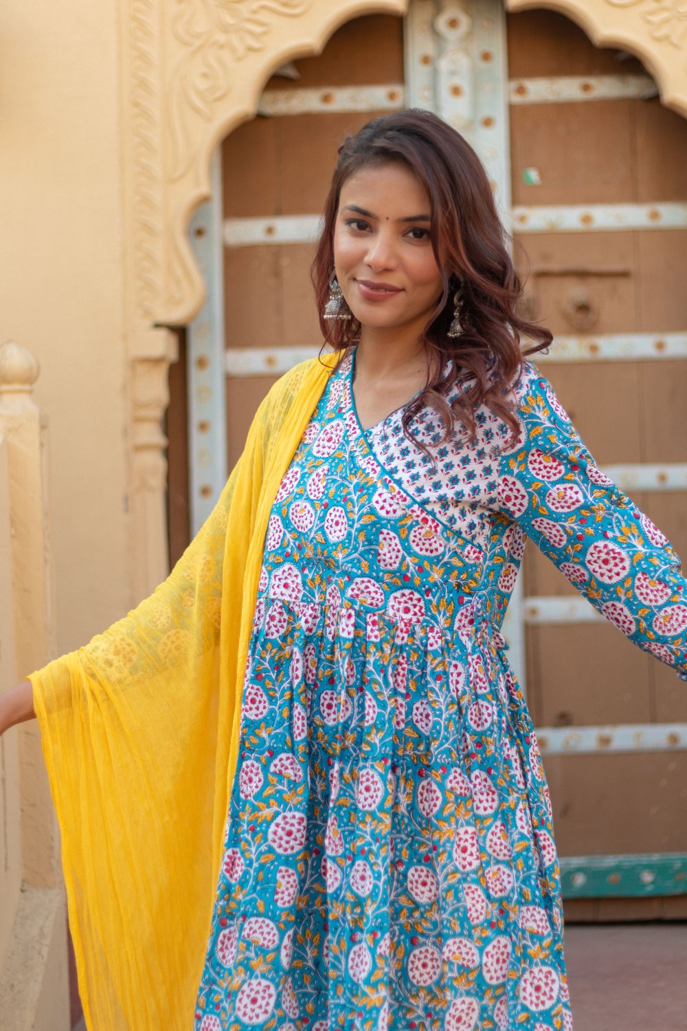 Sootisyahi-“Turquoise Festivity” Hand Block Printed Cotton Suit Set