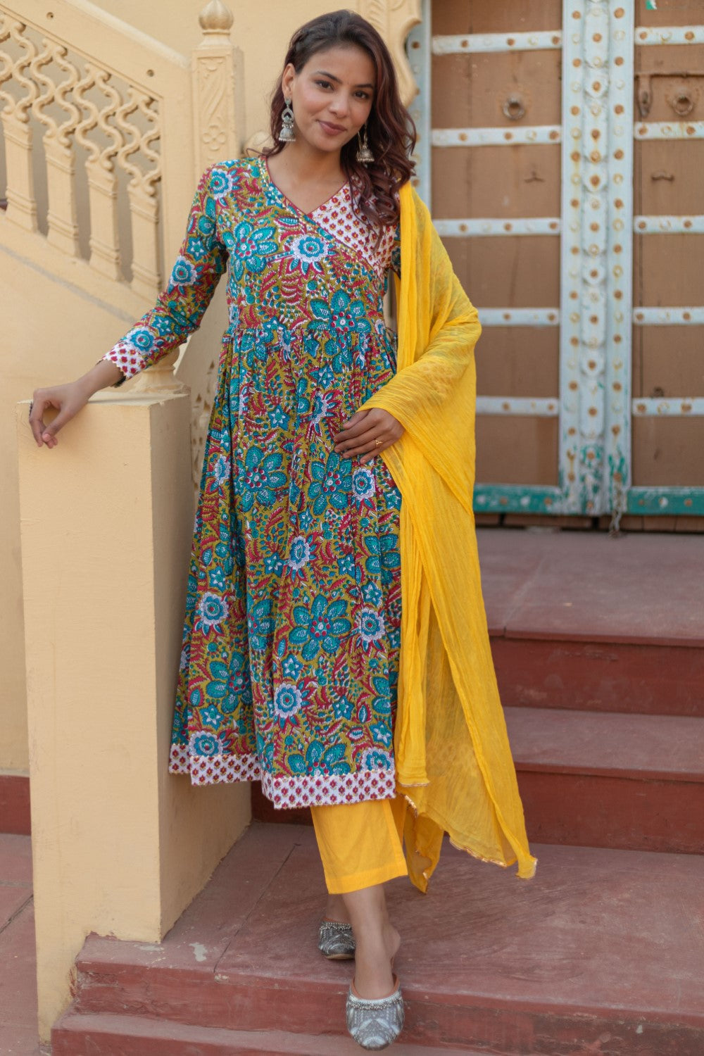 SootiSyahi-“Celebration Medley” Hand Block Printed Cotton Suit Set