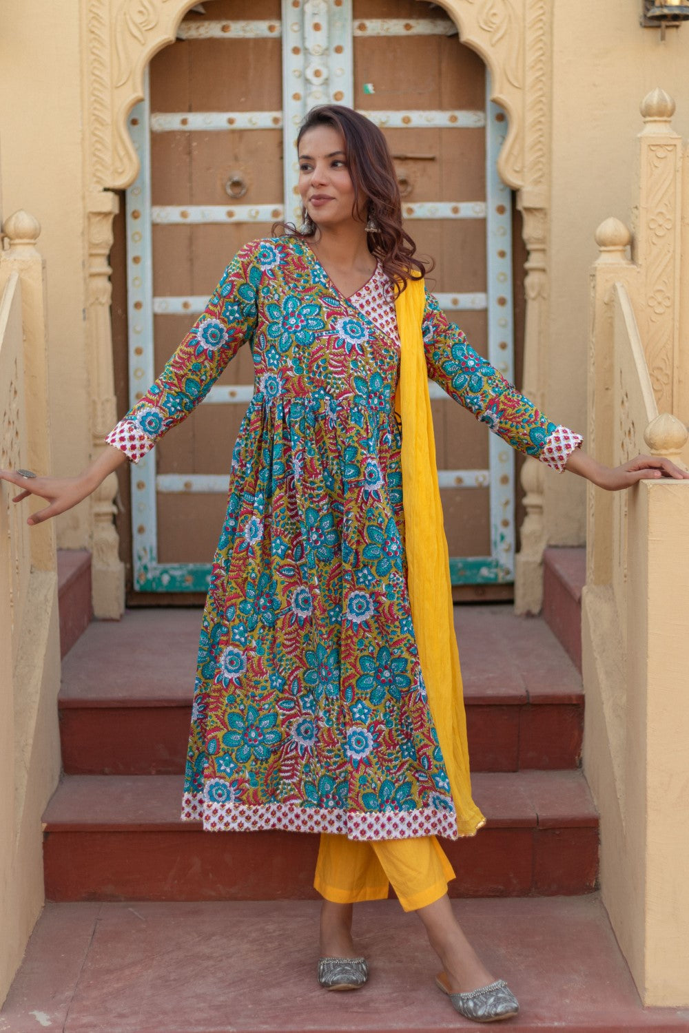 SootiSyahi-“Celebration Medley” Hand Block Printed Cotton Suit Set