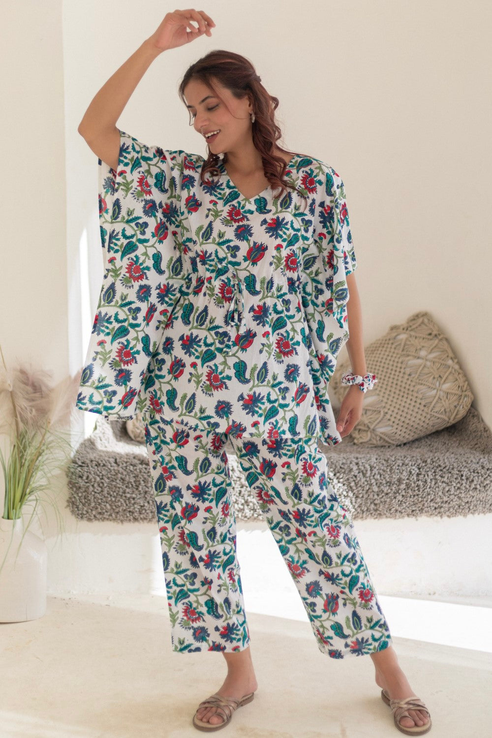 Sootisyahi 'Garden Retreat' Hand Block Printed Kaftan Set