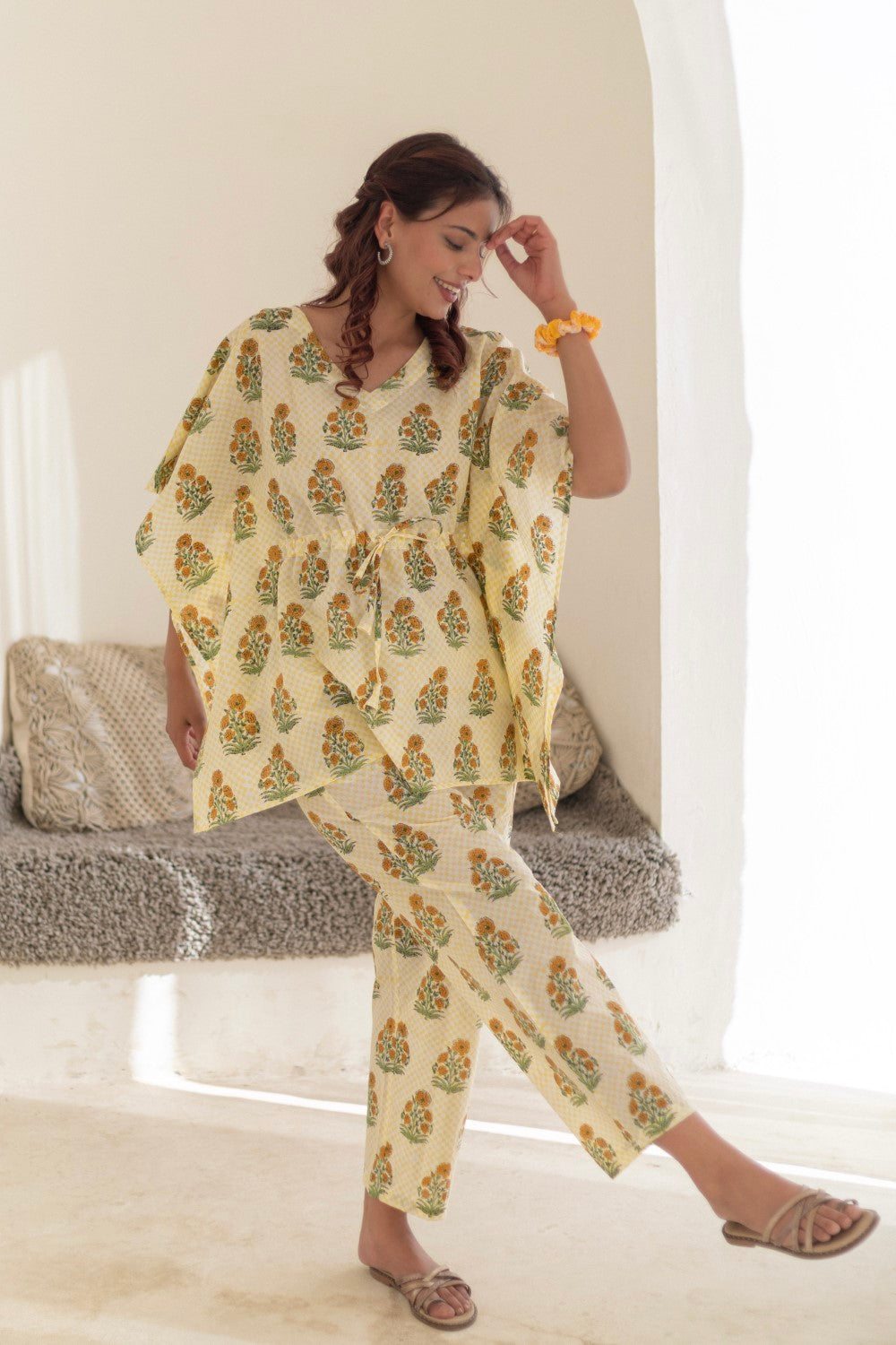 Sootisyahi 'Sunshine Motifs' Cotton Kaftan Set