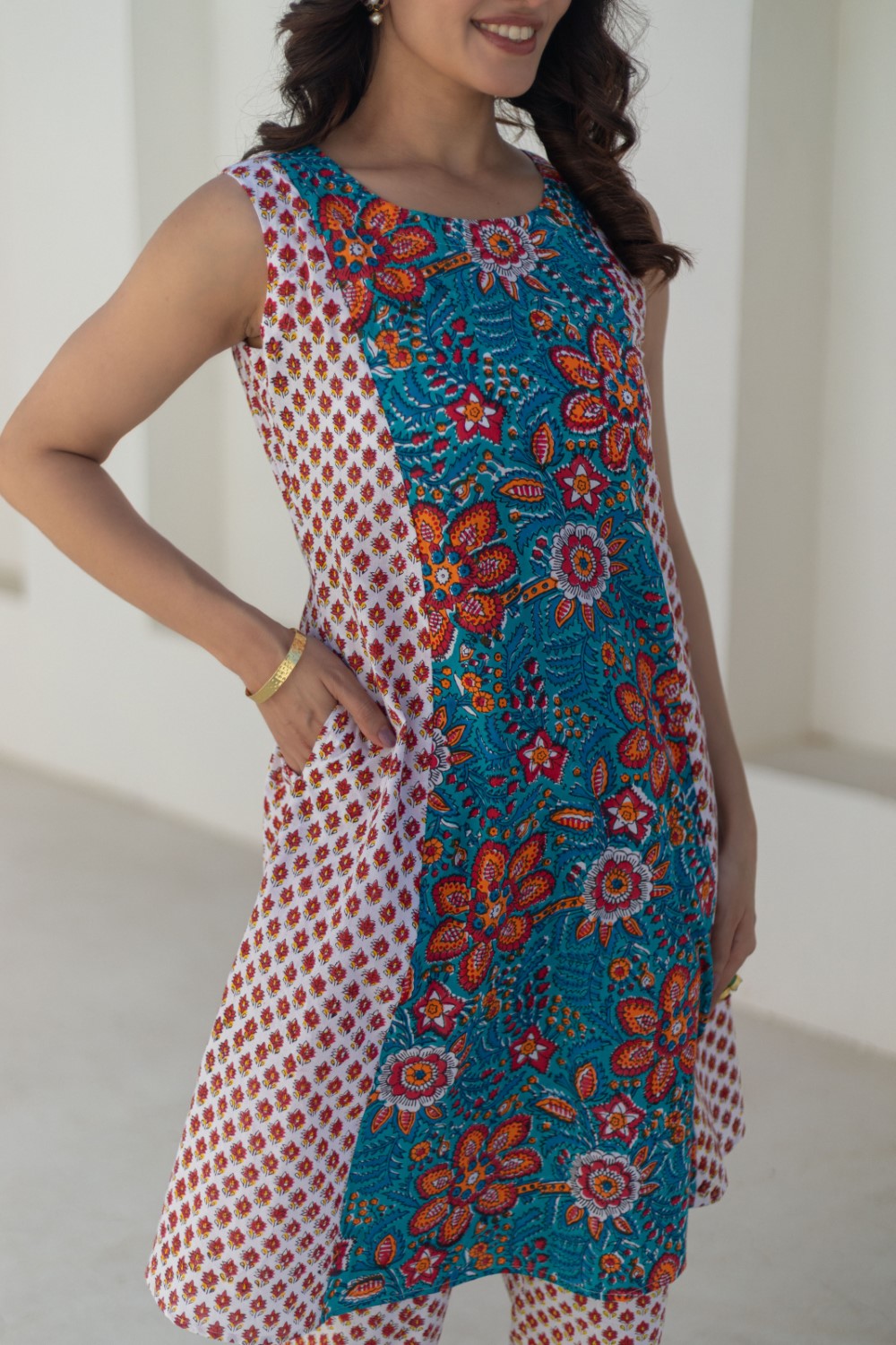 Coral Cascade-hand-block-printed-co-ord-set