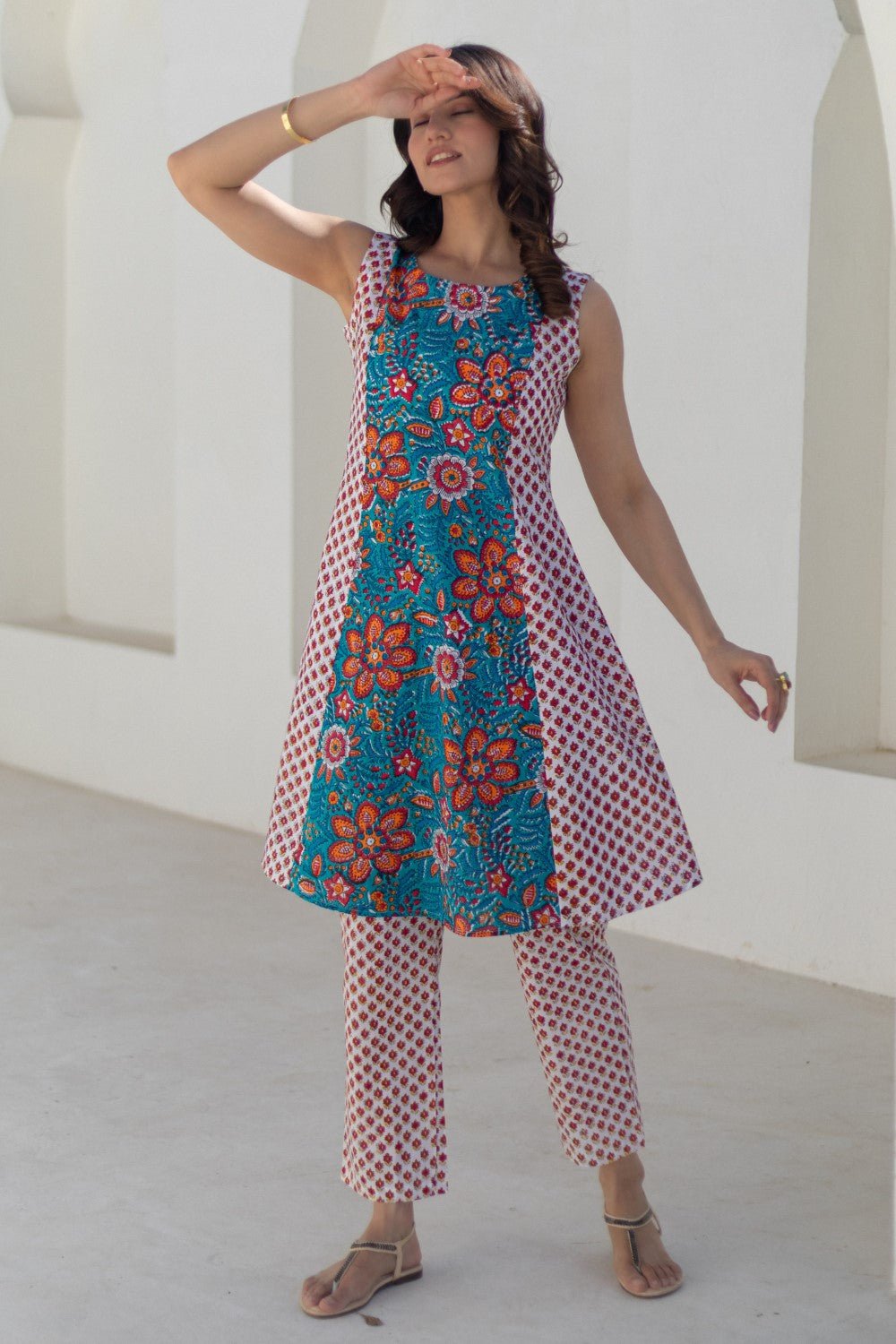 Coral Cascade-hand-block-printed-co-ord-set