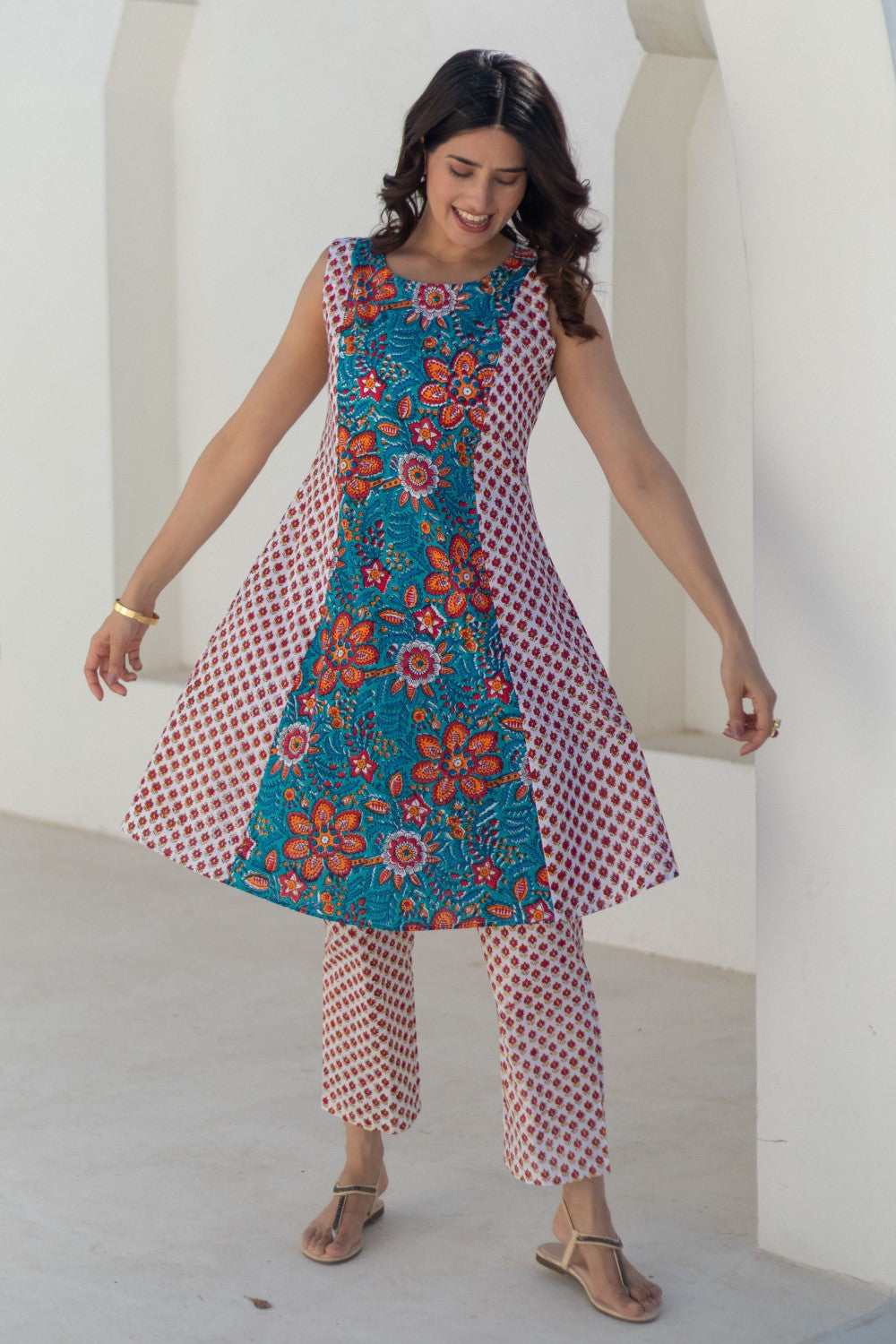 Coral Cascade-hand-block-printed-co-ord-set