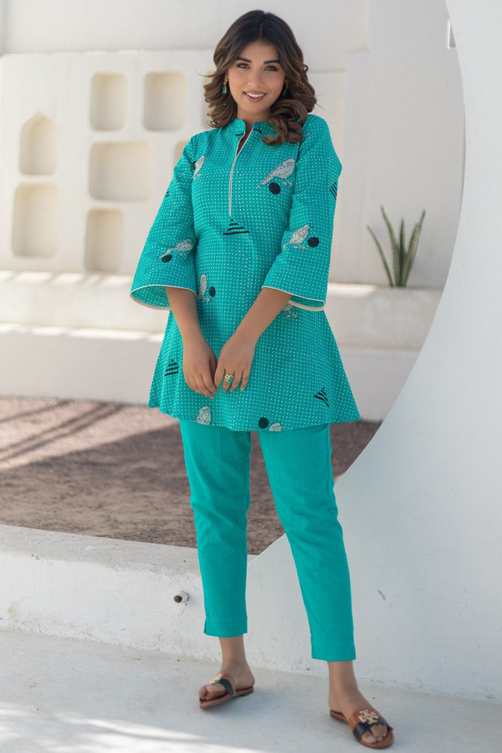 Sparrow Tales Red' Hand Block Printed Cotton Dress