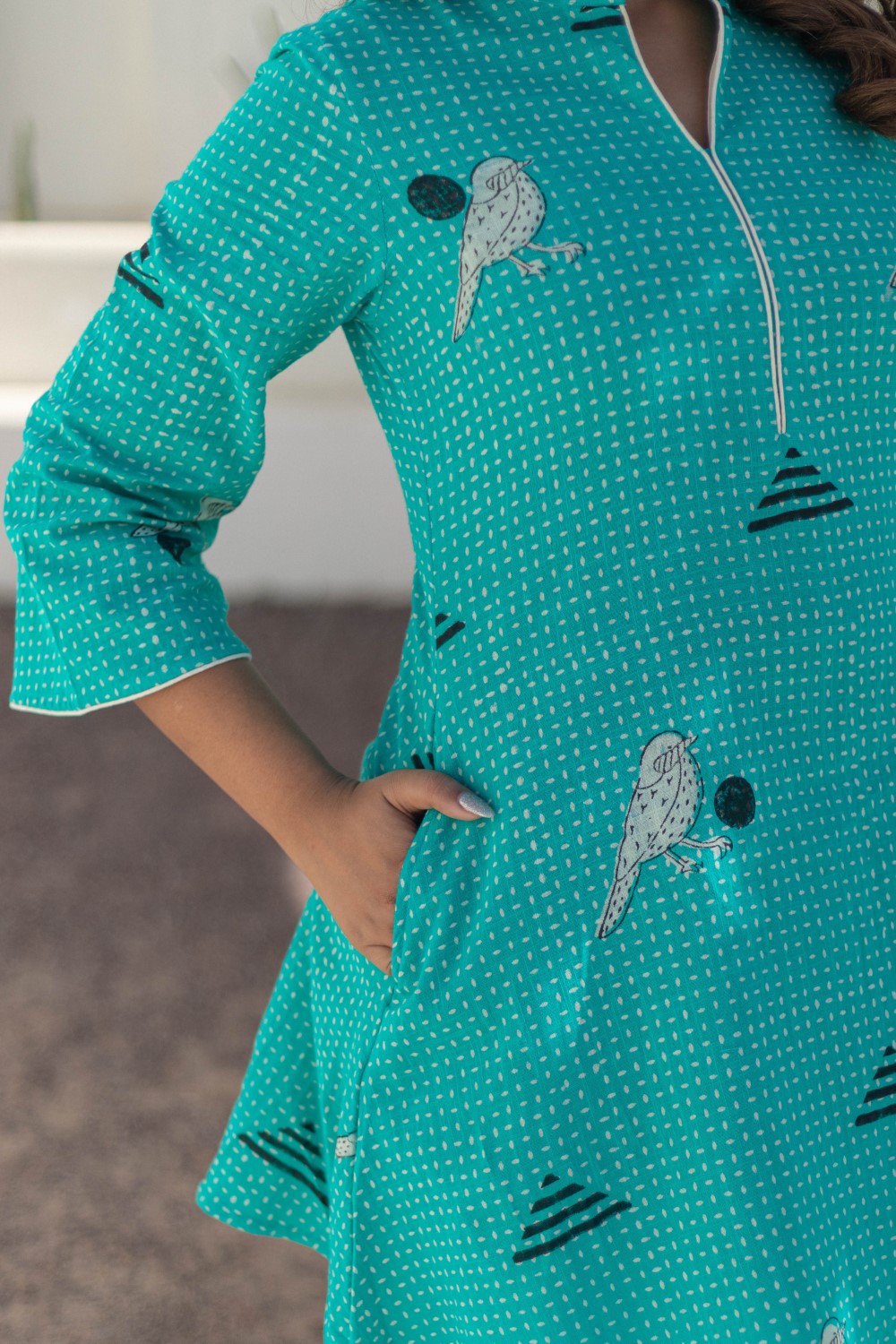 Sparrow Tales Red' Hand Block Printed Cotton Dress