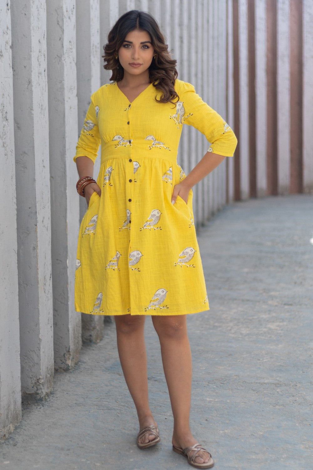 Sunlit Sparrow' Hand Block Printed Cotton Dress