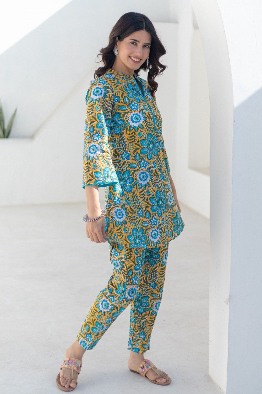 sootisyahi-Turquoise Tapestry-hand-block-printed-co-ord-set