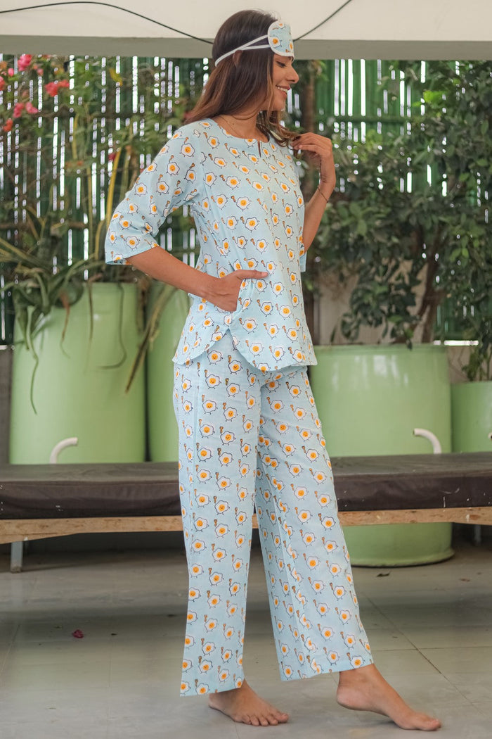 Sootisyahi-“Turquoise Festivity” Hand Block Printed Cotton Suit Set