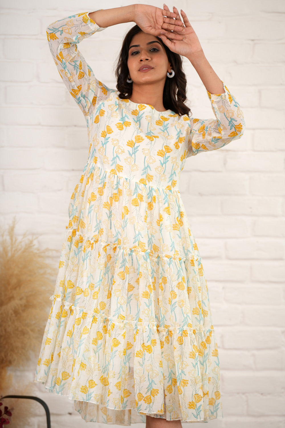 Elegant Serenity - Hand Block Printed Dress