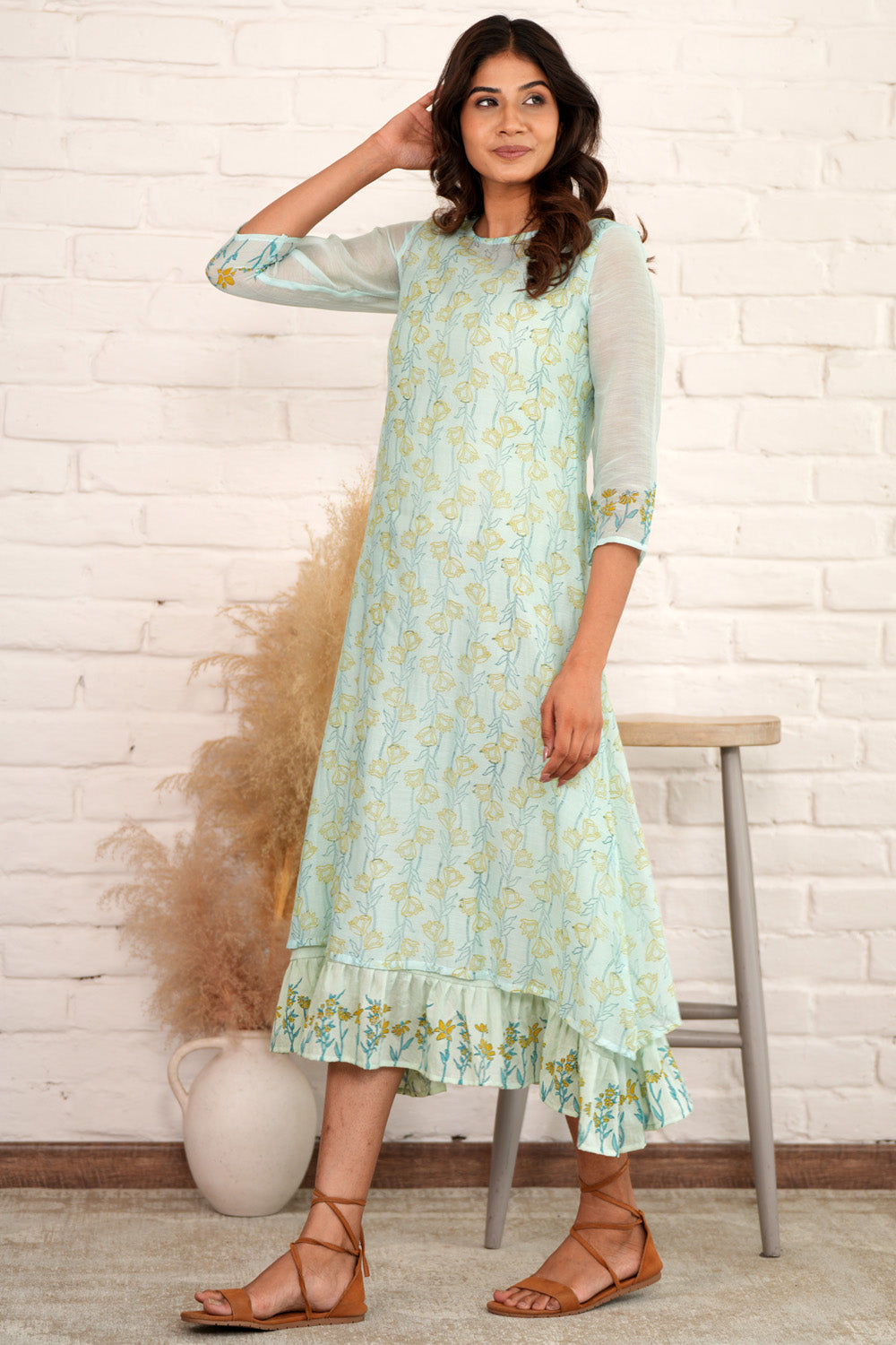 Luminous Elegance - Hand Block Printed Dress