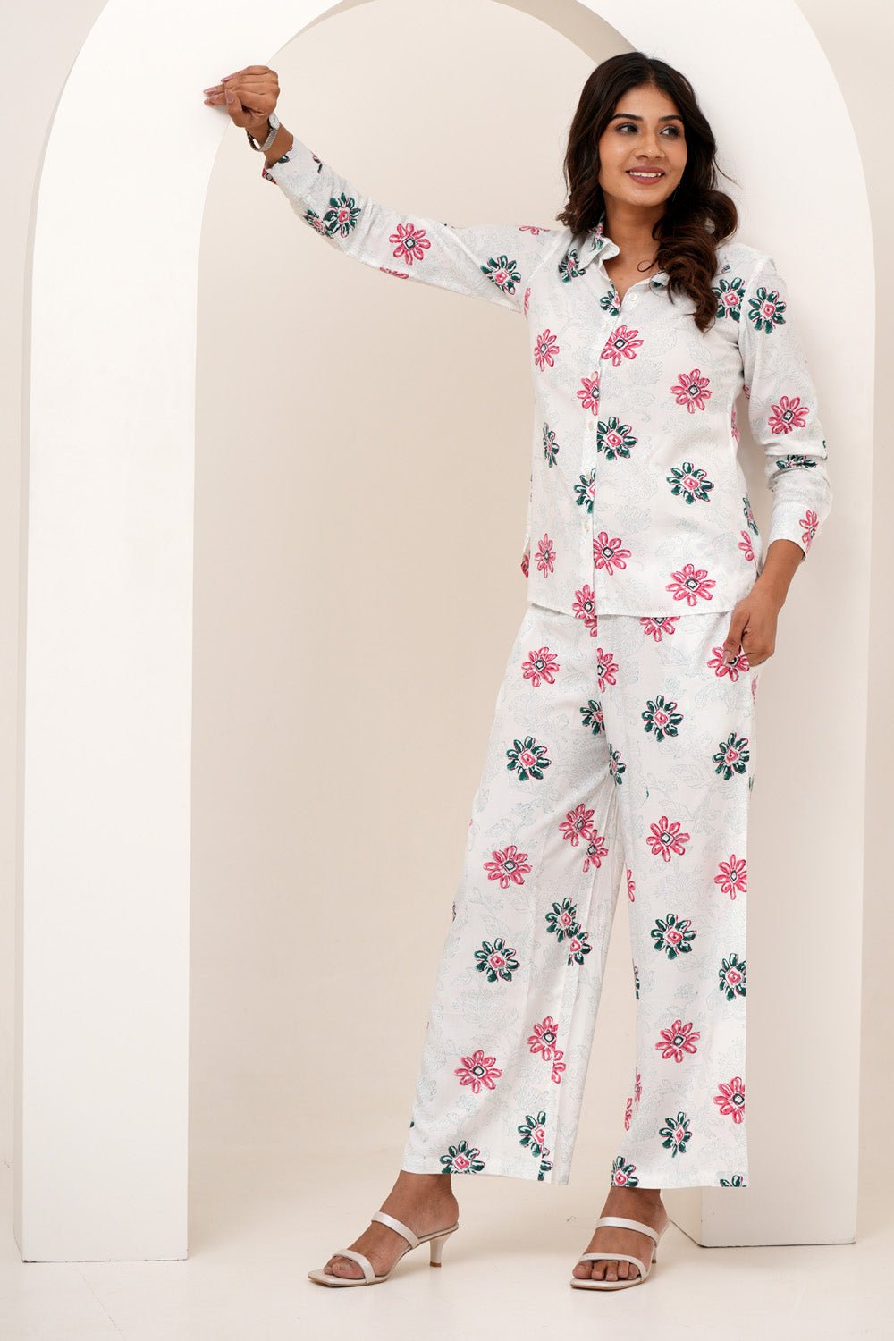 Floral Bloom Duo Hand Block Printed Modal Silk Co - Ord Set - SootiSyahi