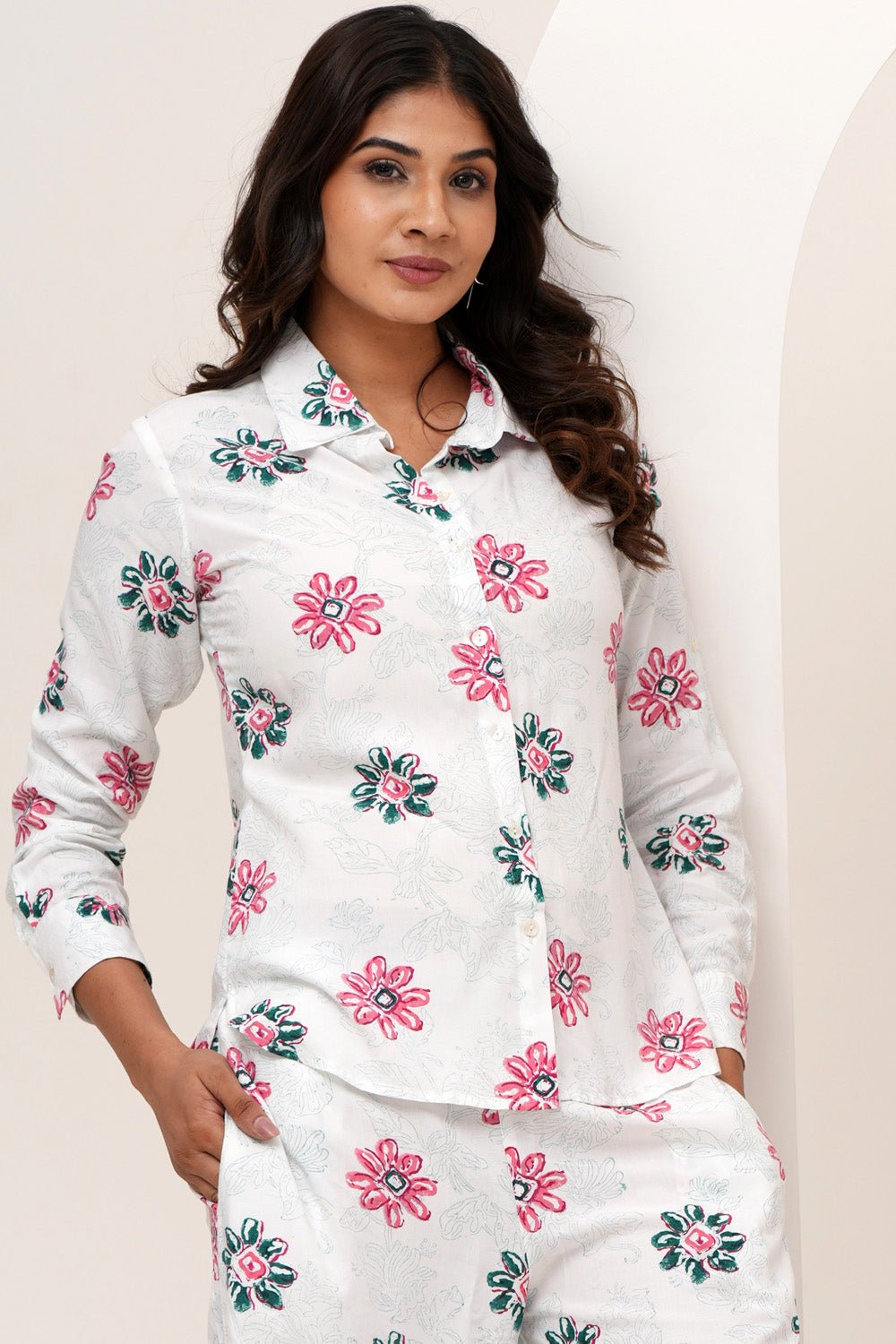 Floral Bloom Duo Hand Block Printed Modal Silk Co - Ord Set - SootiSyahi