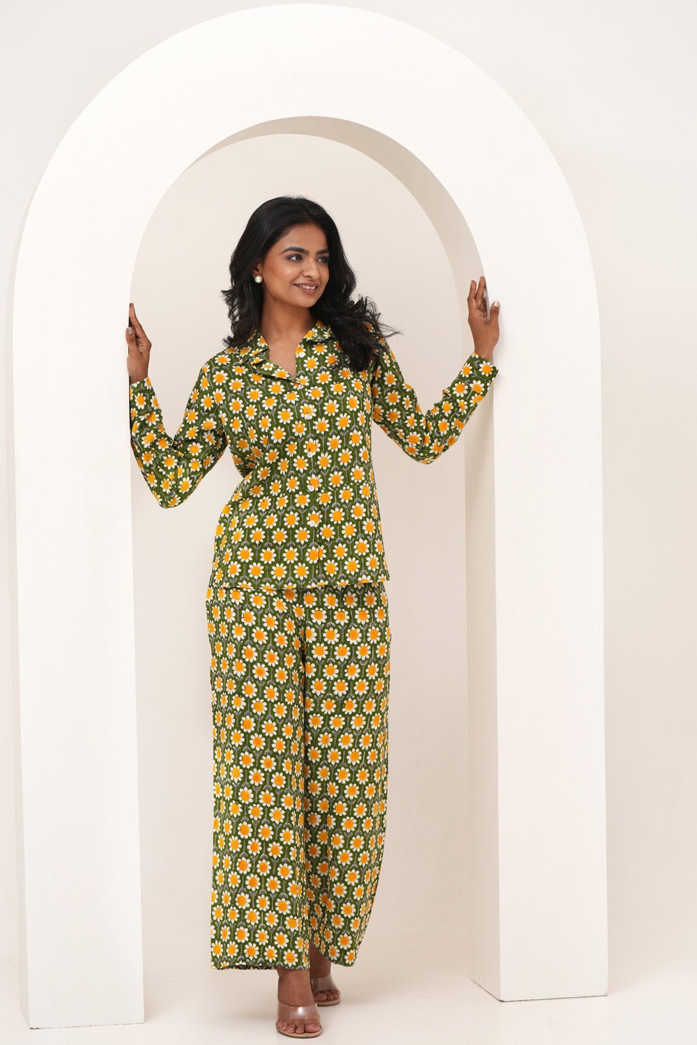 Garden Party Hand Block Printed Modal Silk Co - Ord Set - SootiSyahi