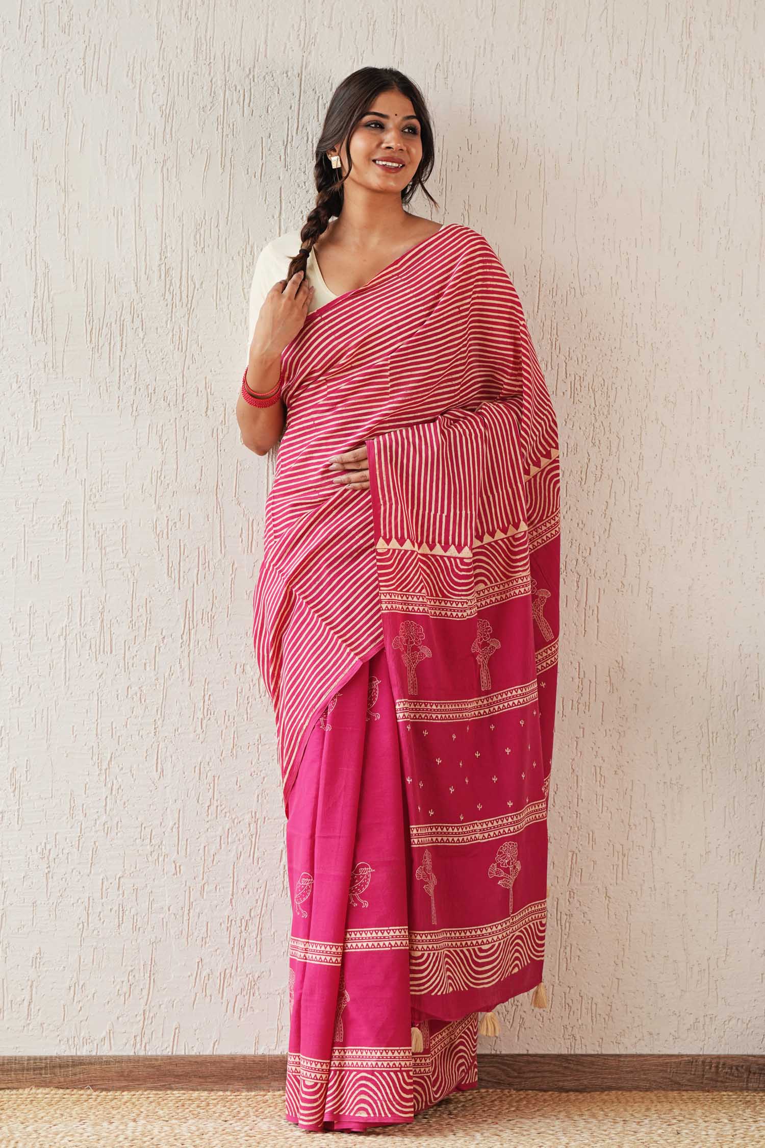 Gilded Folklore - Hand Block Mul Cotton Saree - SootiSyahi