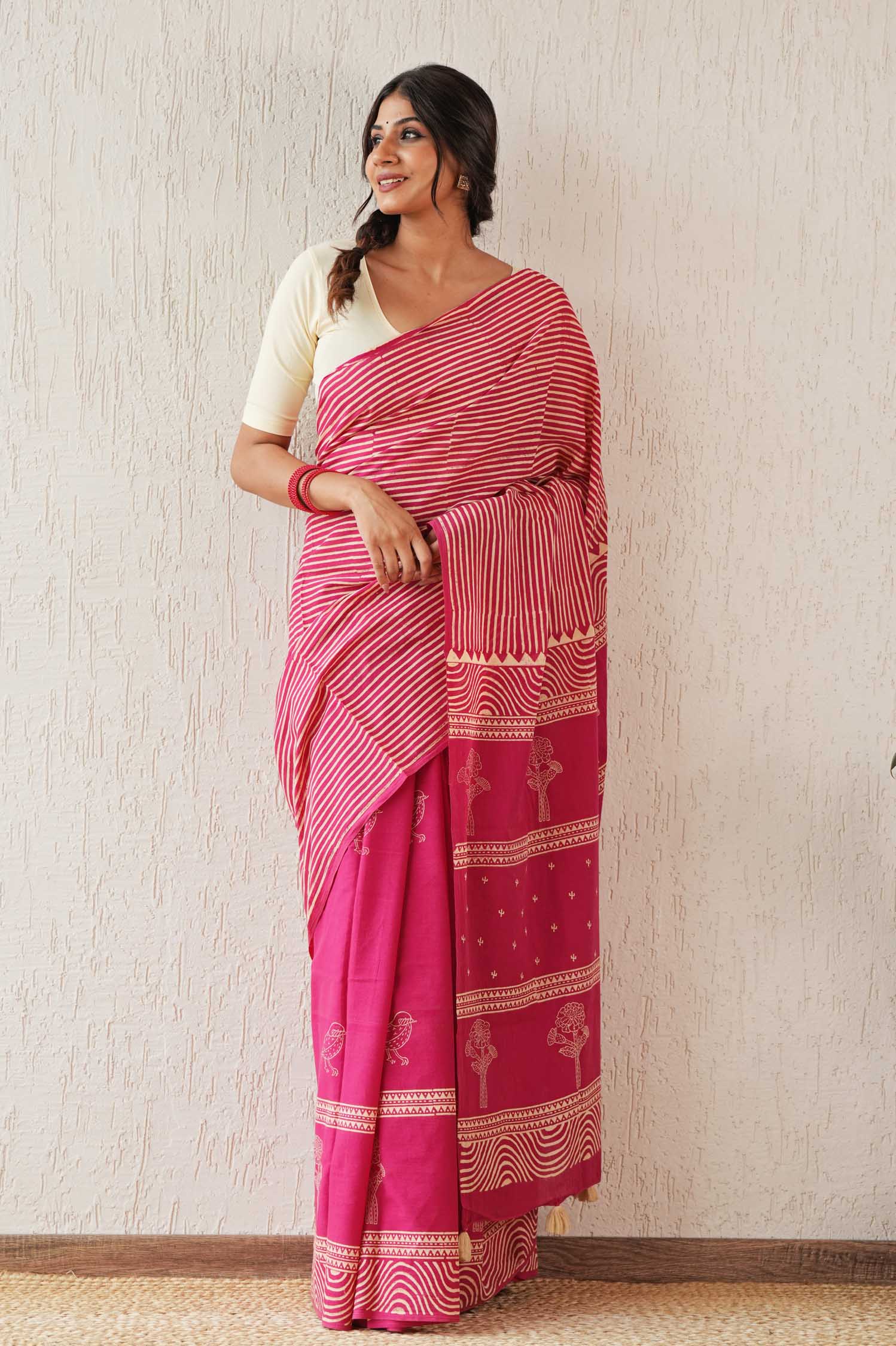 Gilded Folklore - Hand Block Mul Cotton Saree - SootiSyahi