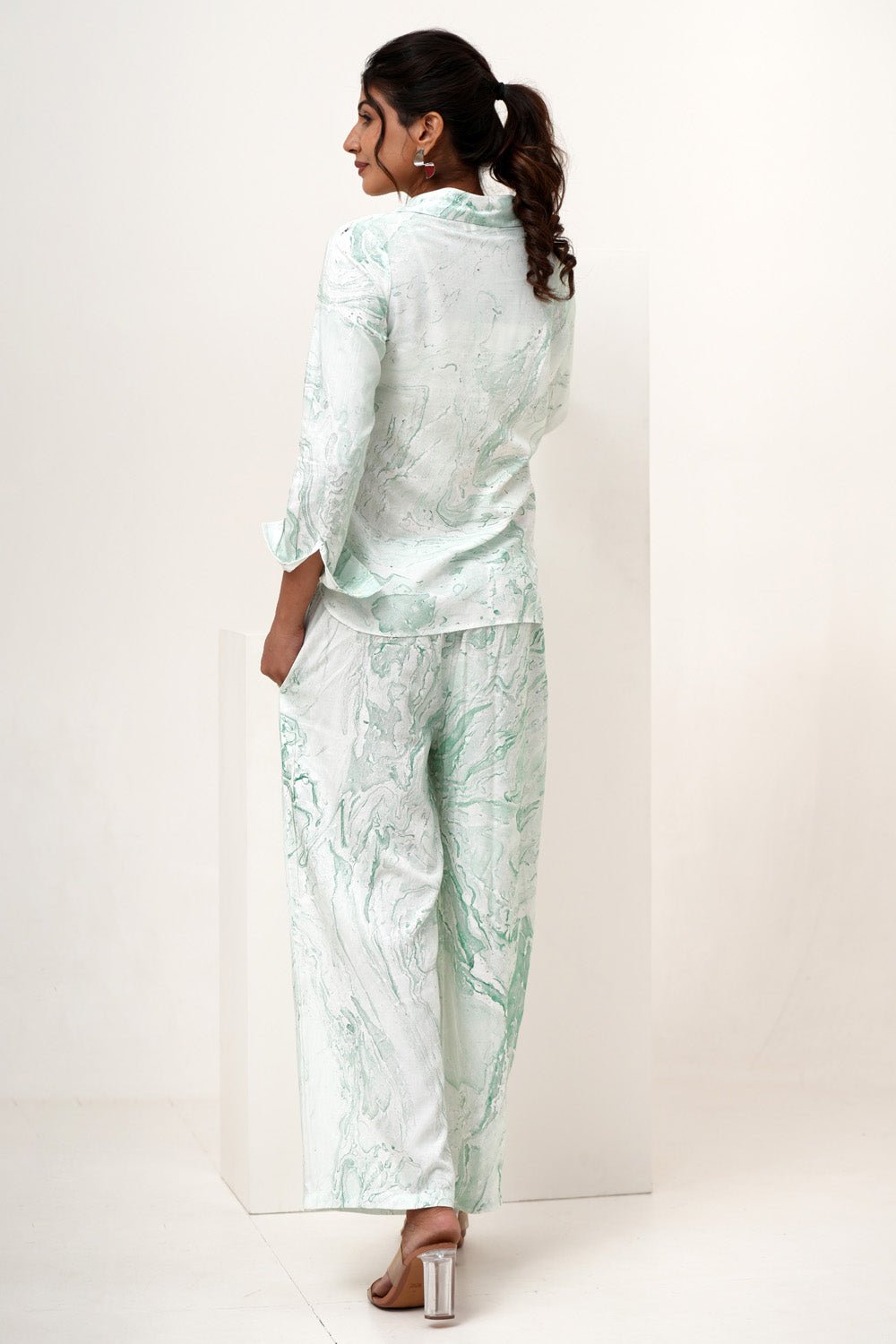 Marble Mist Hand Marble Printed Modal Silk Co - Ord Set - SootiSyahi