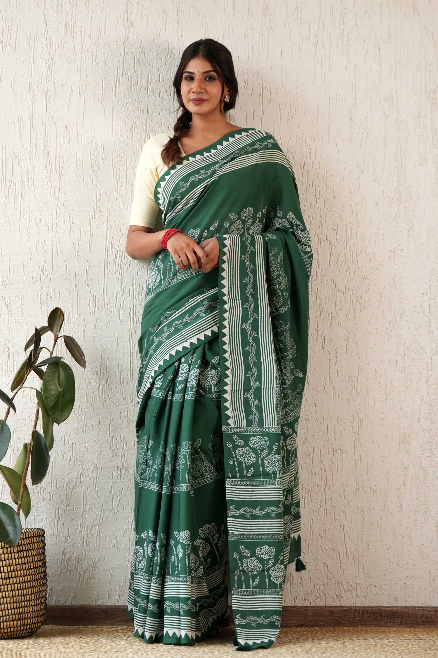 Moonlit Mirage - Hand Block Mul Cotton Saree - SootiSyahi