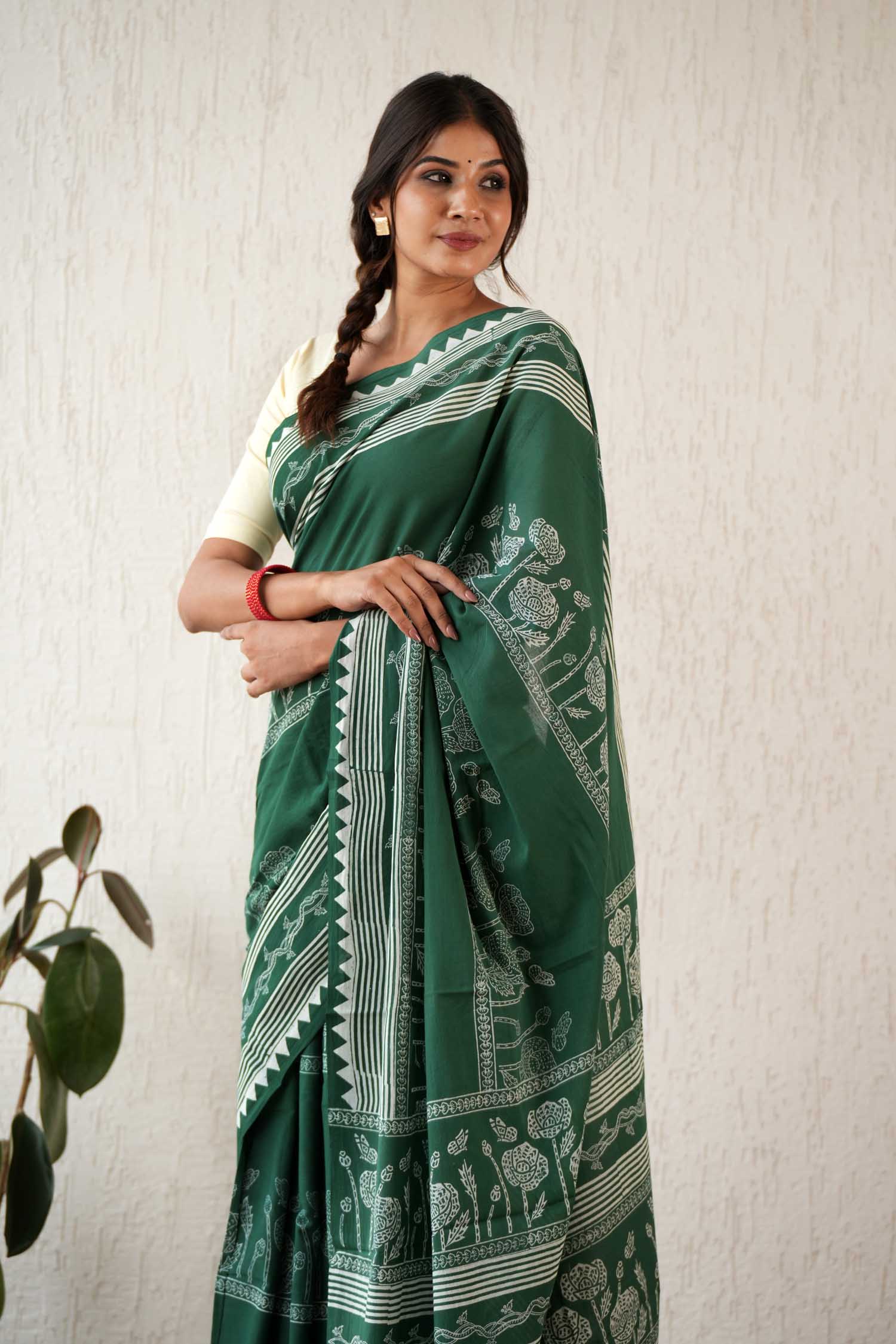 Moonlit Mirage - Hand Block Mul Cotton Saree - SootiSyahi