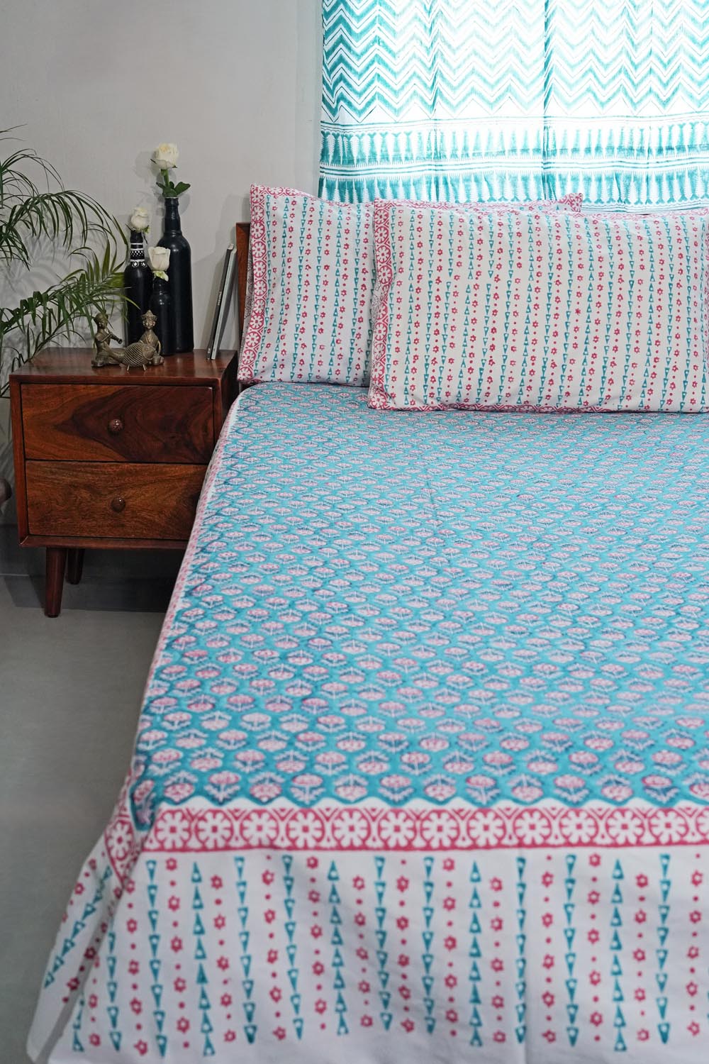 Artisan Weave Hand Block Printed Cotton Percale Bedsheet