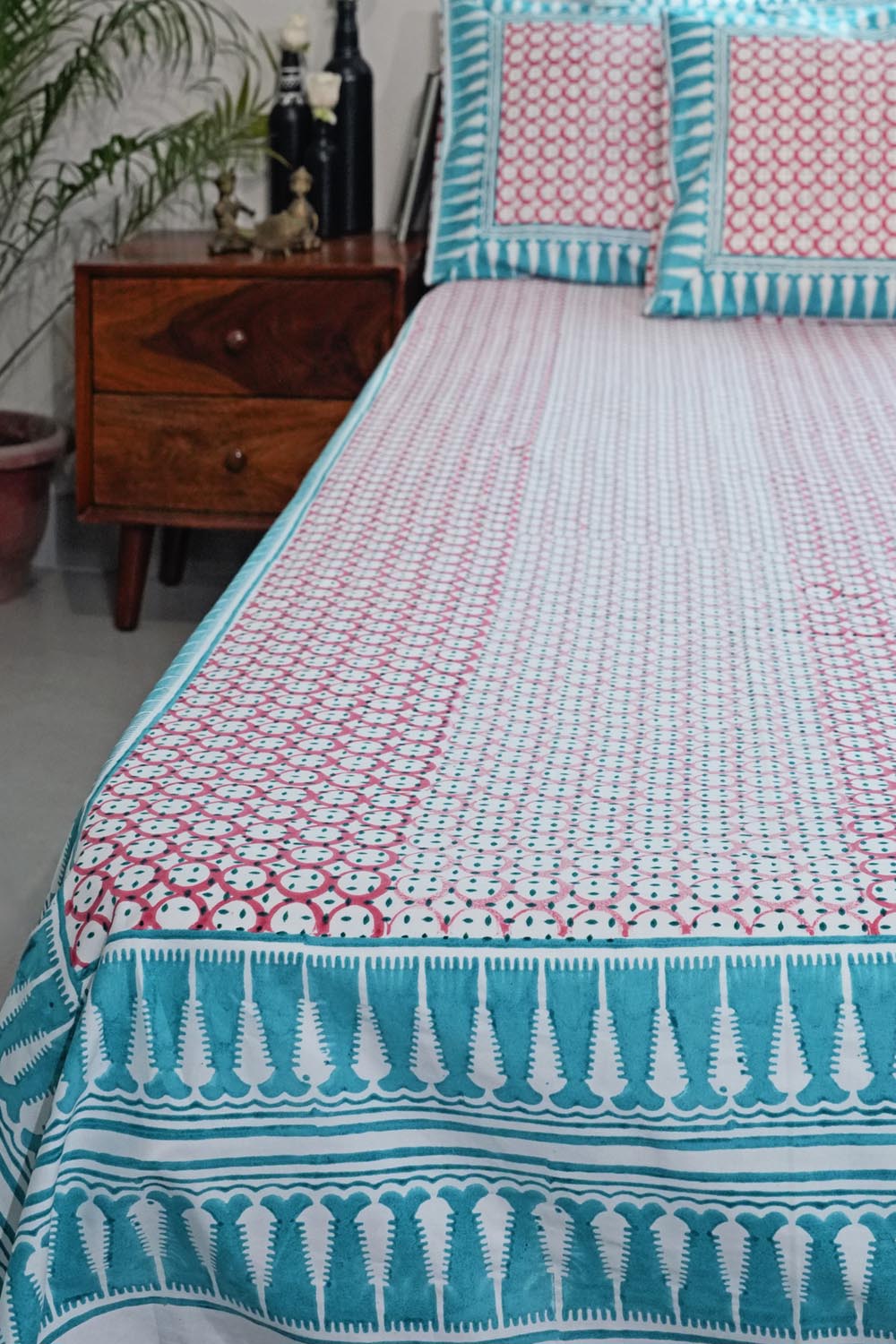 Cloud Nest Hand Block Printed Cotton Percale Bedsheet