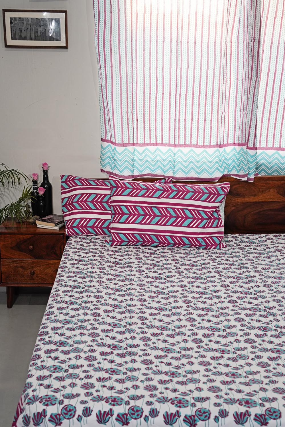 Floral Rhapsody Hand Block Printed Cotton Percale Bedsheet