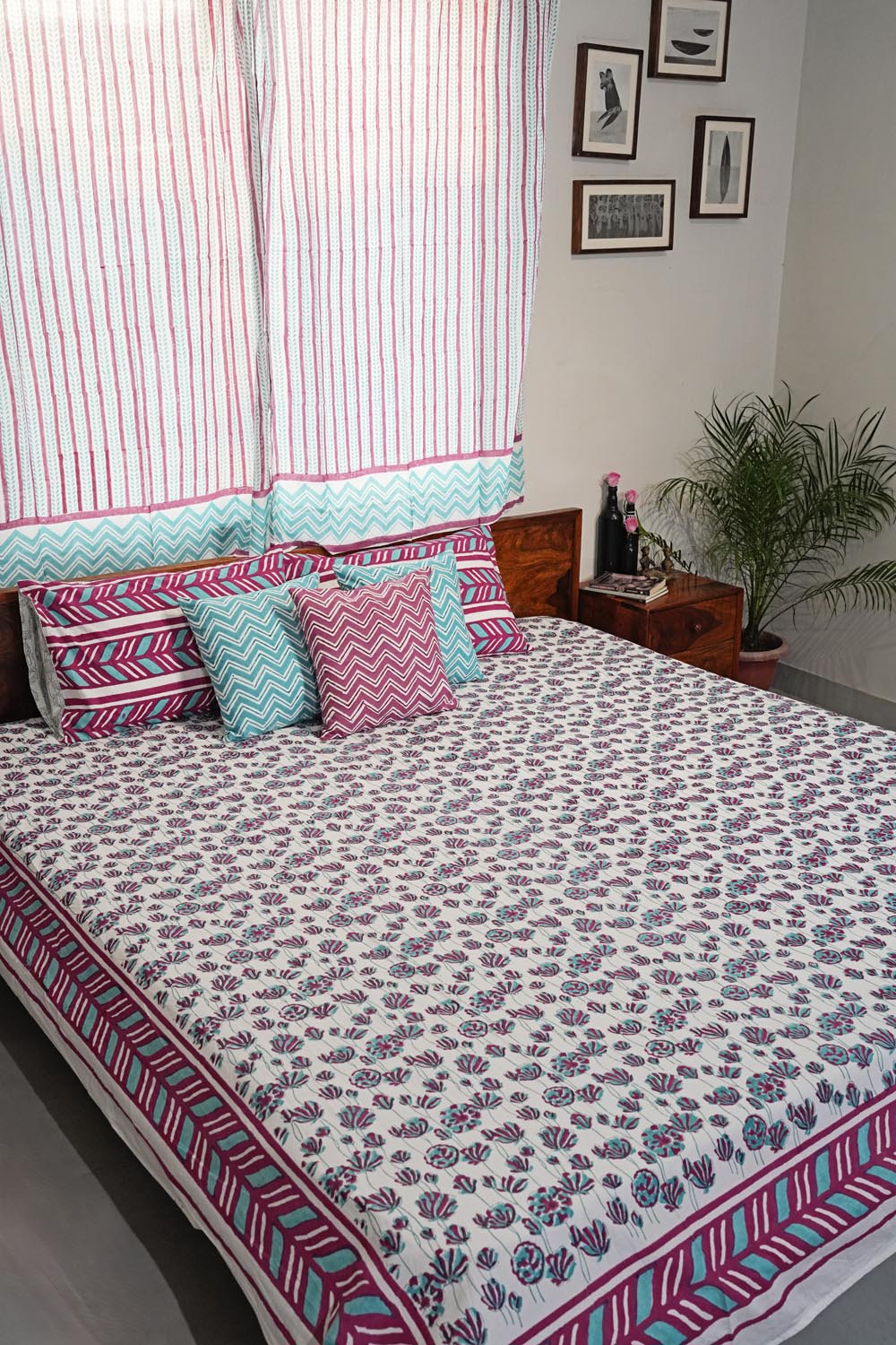 Floral Rhapsody Hand Block Printed Cotton Percale Bedsheet