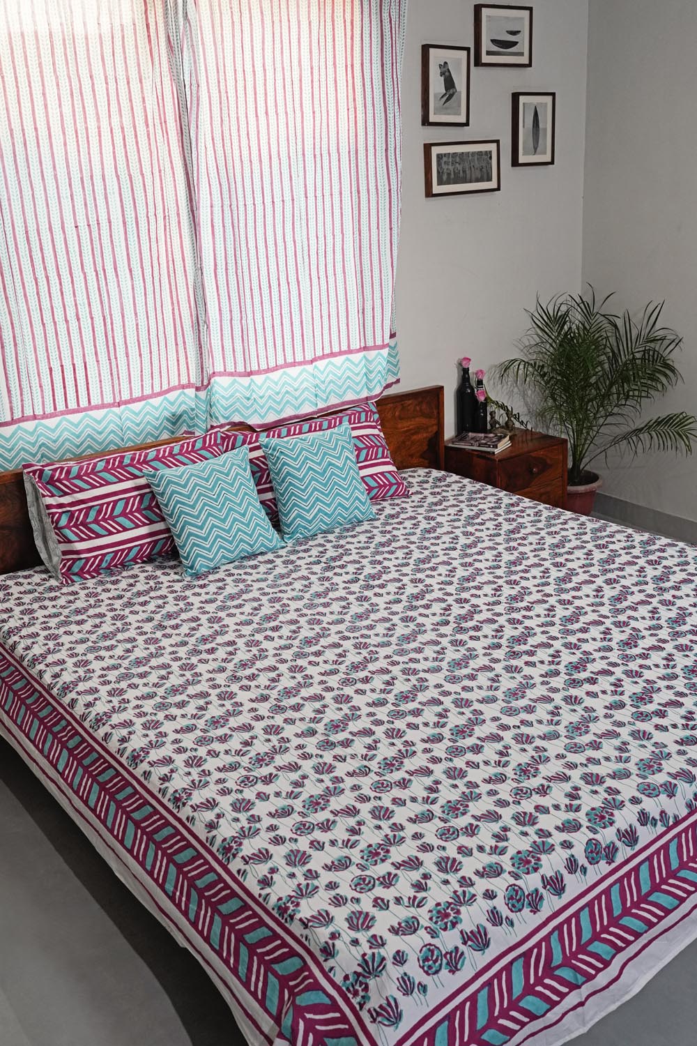 Floral Rhapsody Hand Block Printed Cotton Percale Bedsheet