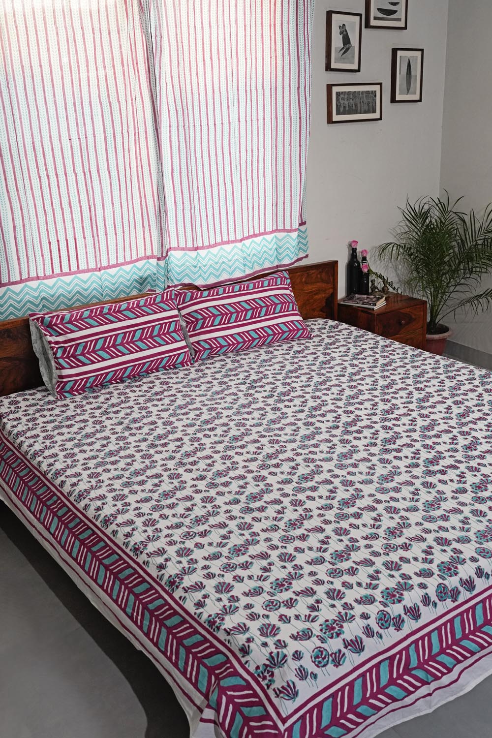 Floral Rhapsody Hand Block Printed Cotton Percale Bedsheet