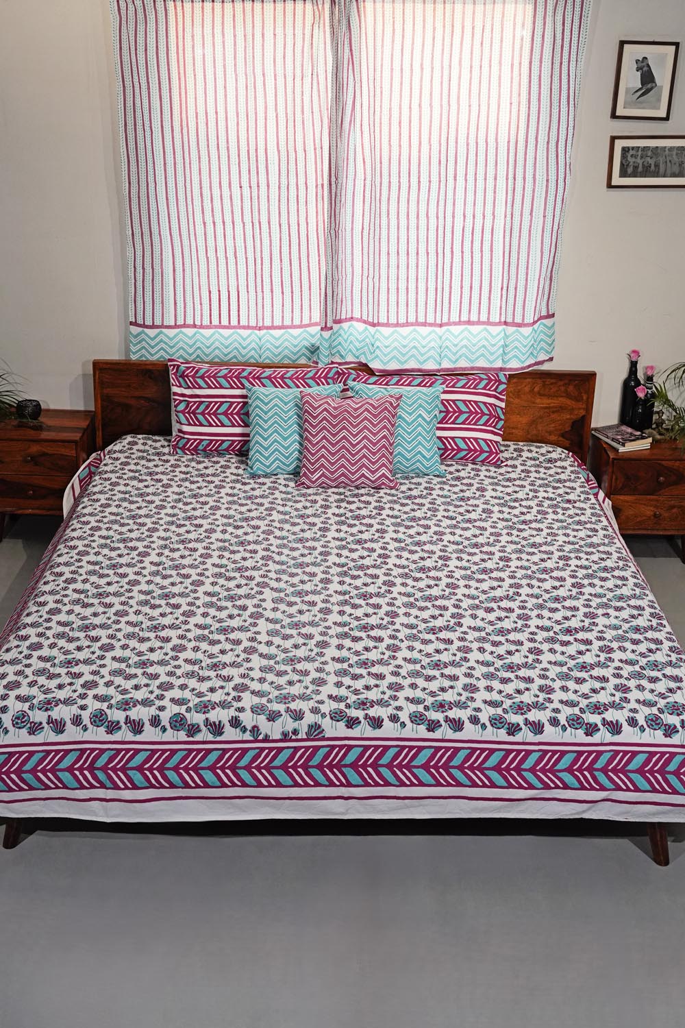 Floral Rhapsody Hand Block Printed Cotton Percale Bedsheet