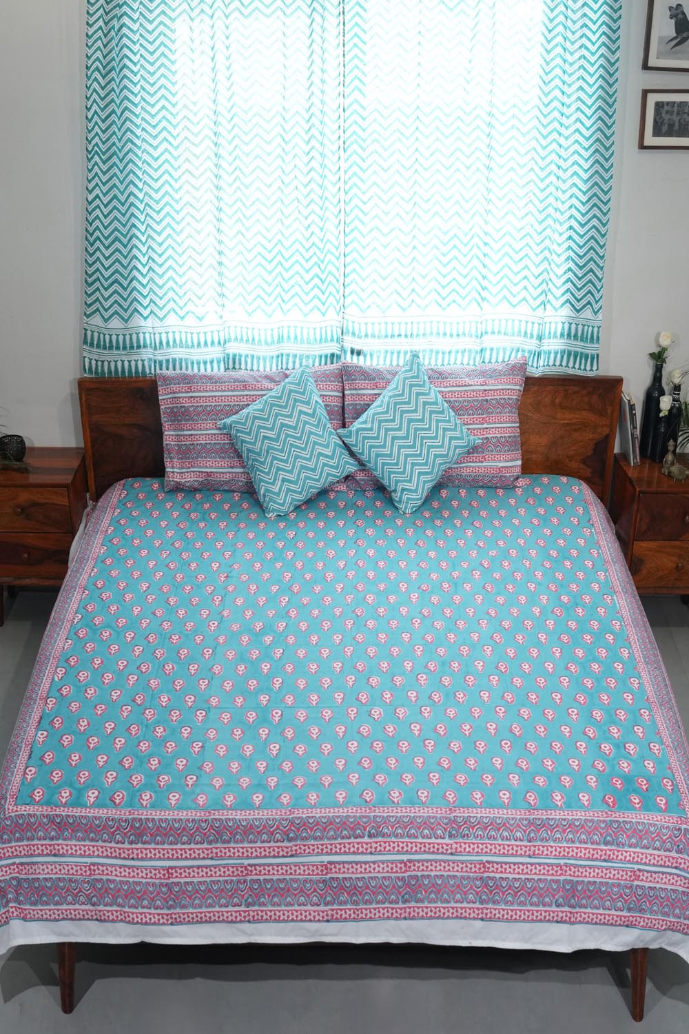 Magenta Mosaic Magic Hand Block Printed Cotton Percale Bedsheet