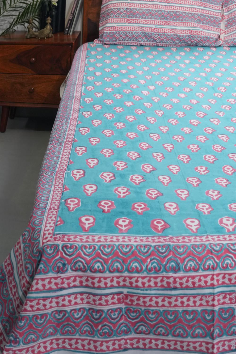 Magenta Mosaic Magic Hand Block Printed Cotton Percale Bedsheet