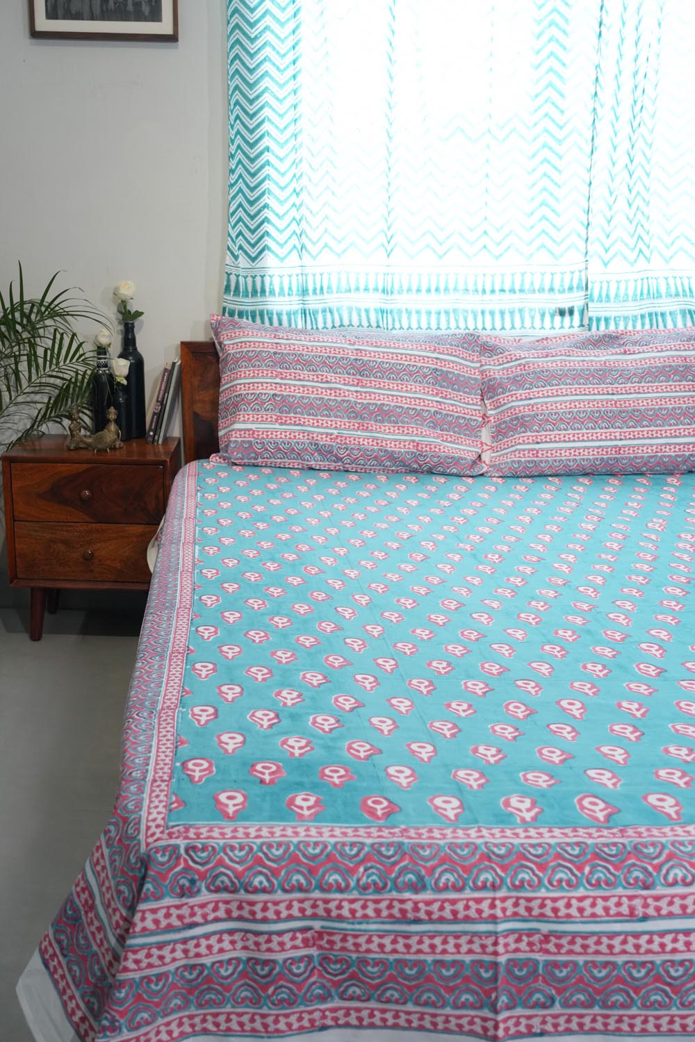 Magenta Mosaic Magic Hand Block Printed Cotton Percale Bedsheet