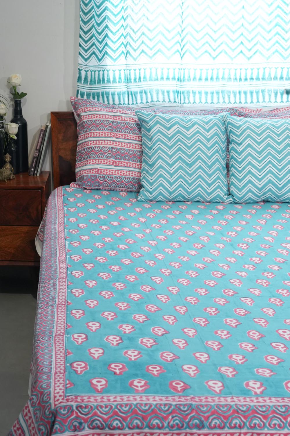 Magenta Mosaic Magic Hand Block Printed Cotton Percale Bedsheet