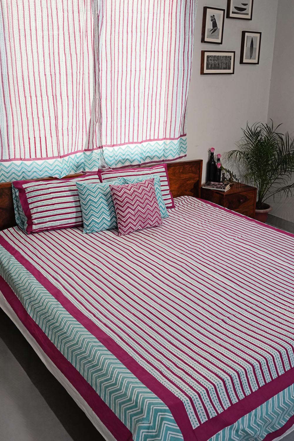 Serene Stripes Hand Block Printed Cotton Percale Bedsheet